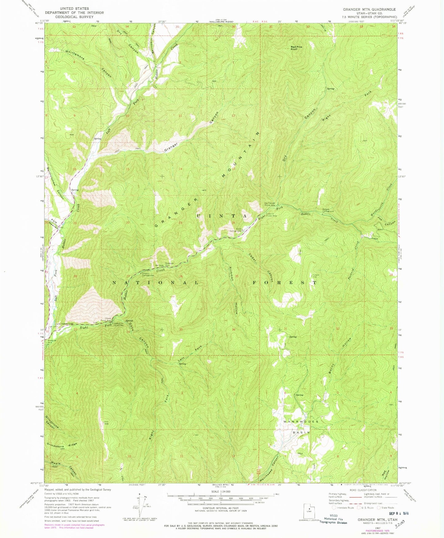 Classic USGS Granger Mountain Utah 7.5'x7.5' Topo Map Image