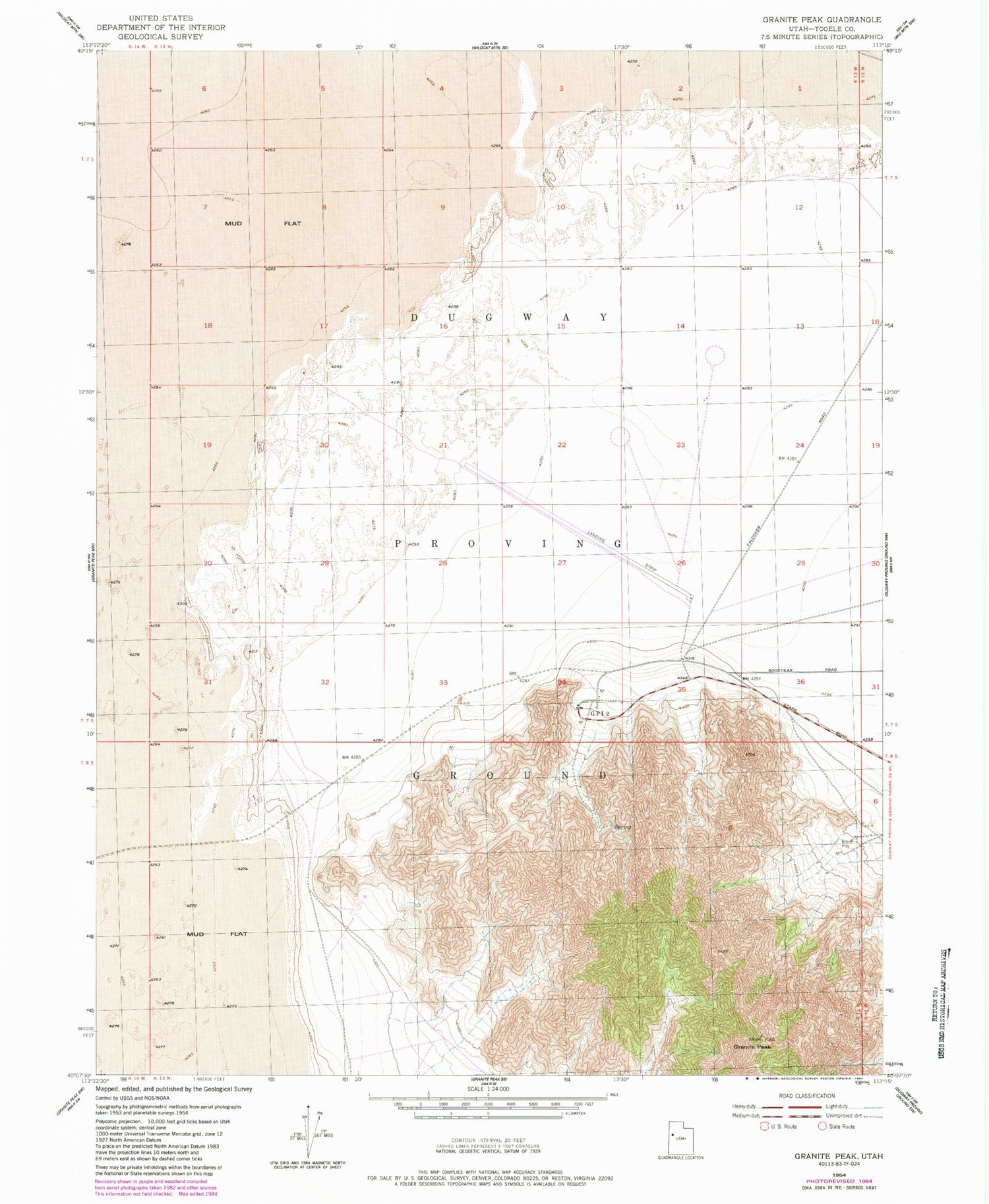 Classic USGS Granite Peak Utah 7.5'x7.5' Topo Map Image