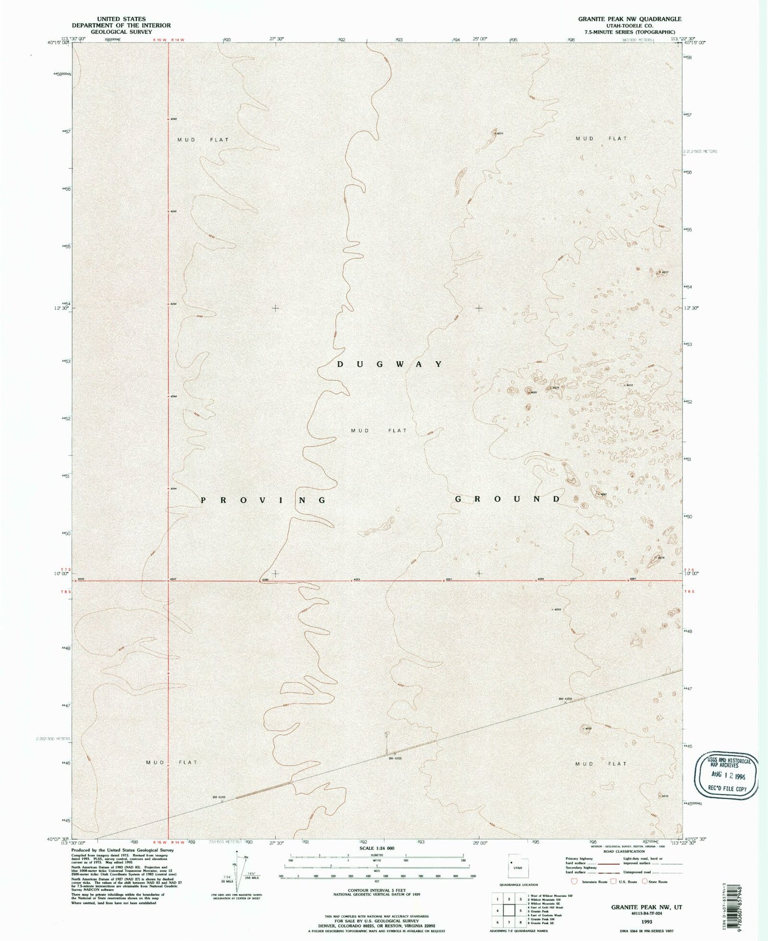 Classic USGS Granite Peak NW Utah 7.5'x7.5' Topo Map Image