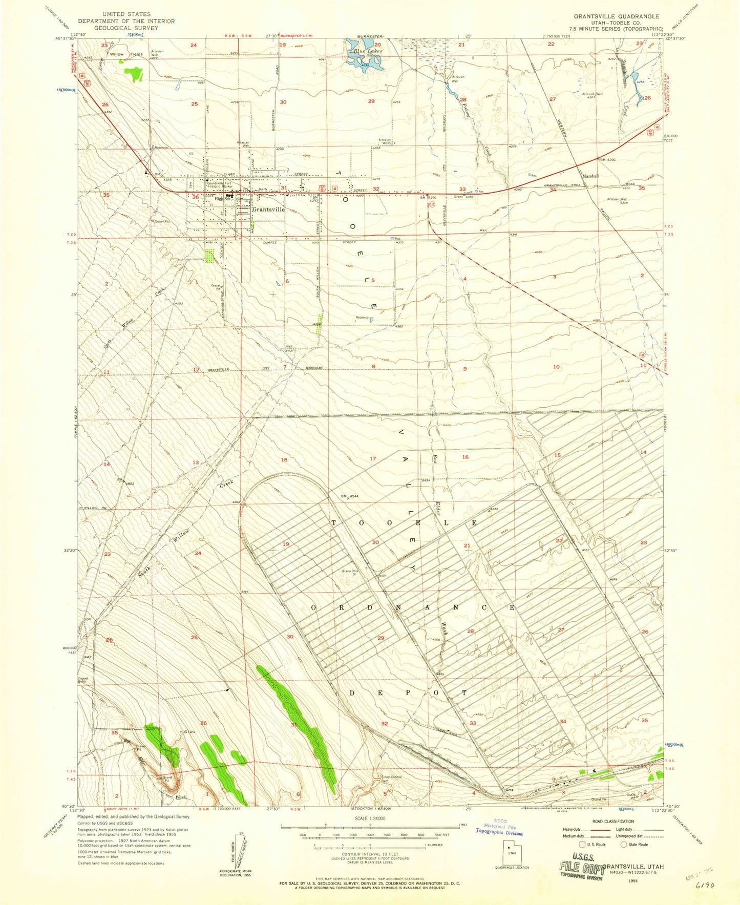 Classic USGS Grantsville Utah 7.5'x7.5' Topo Map Image