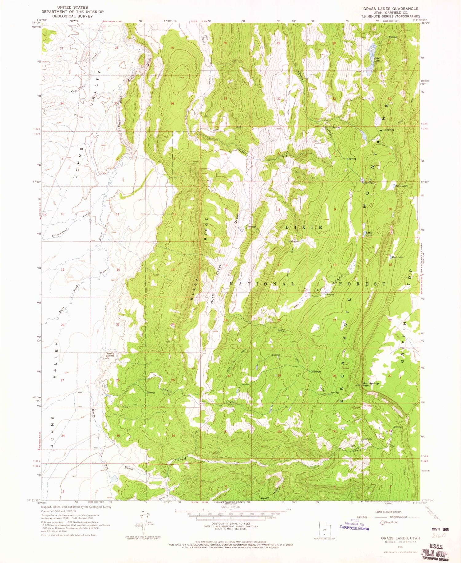 Classic USGS Grass Lakes Utah 7.5'x7.5' Topo Map Image