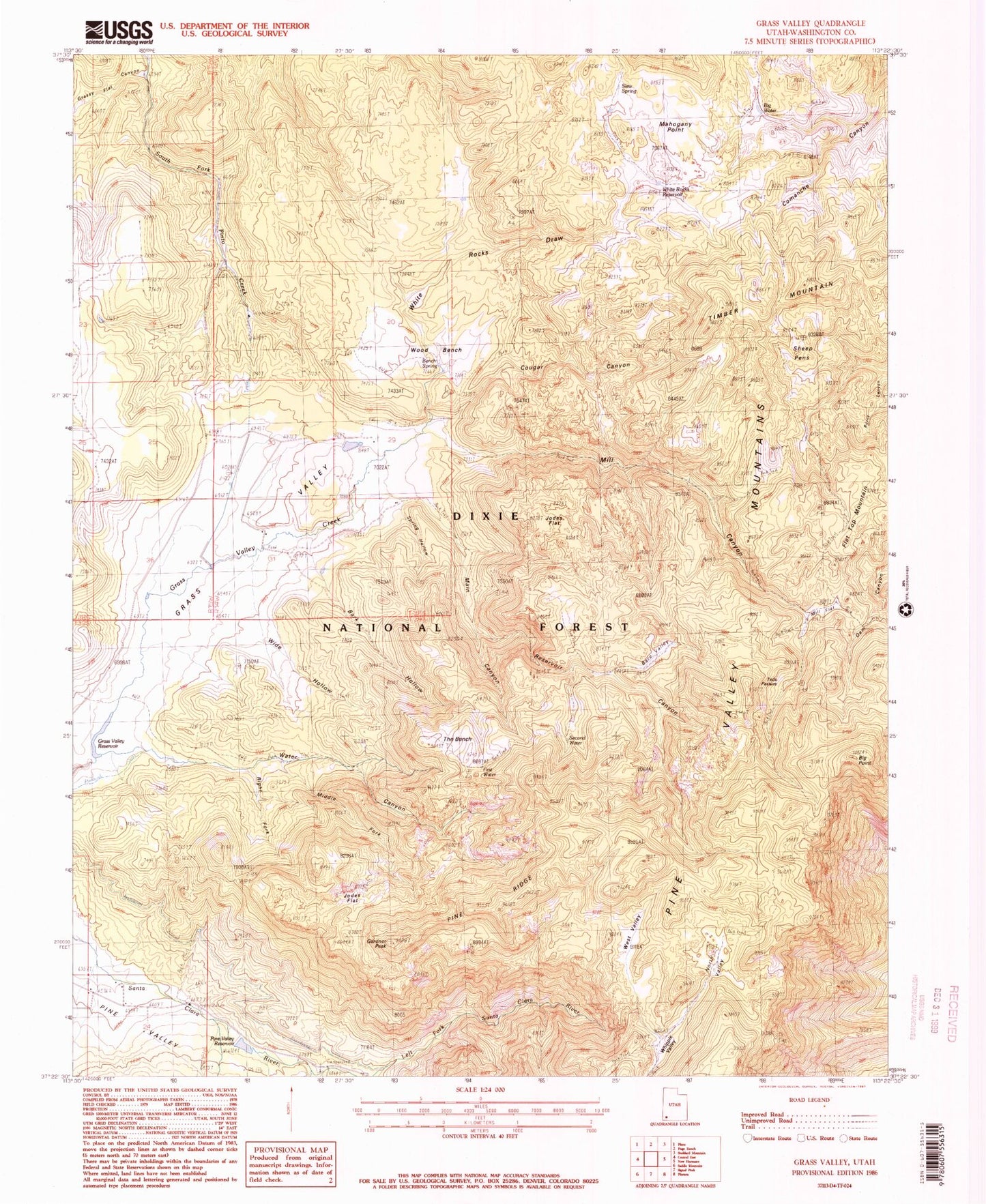 Classic USGS Grass Valley Utah 7.5'x7.5' Topo Map Image