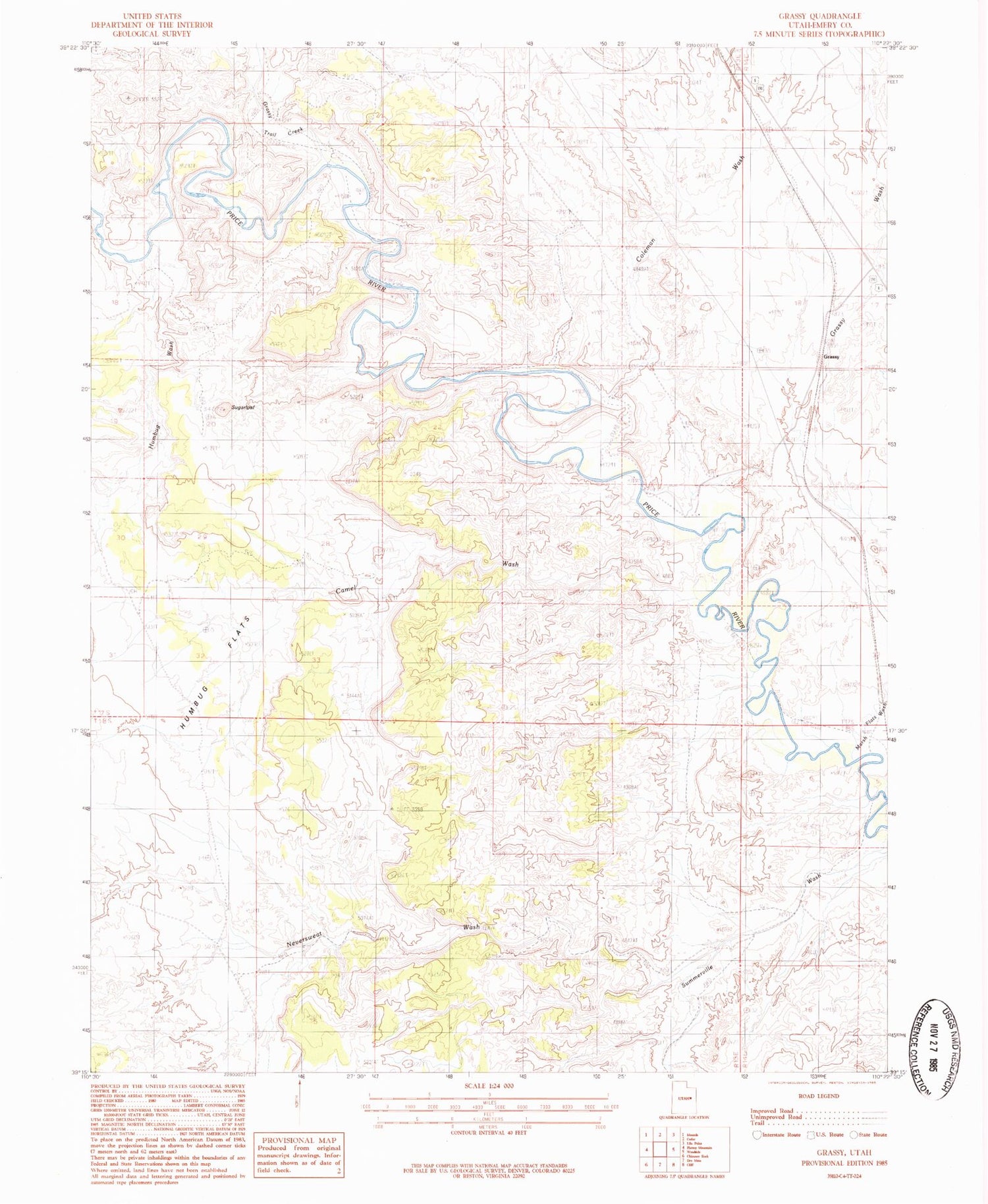 Classic USGS Grassy Utah 7.5'x7.5' Topo Map Image