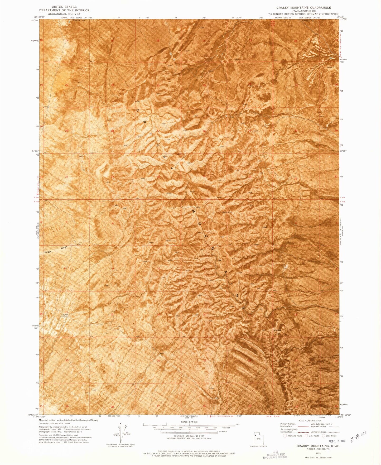 Classic USGS Grassy Mountains Utah 7.5'x7.5' Topo Map Image