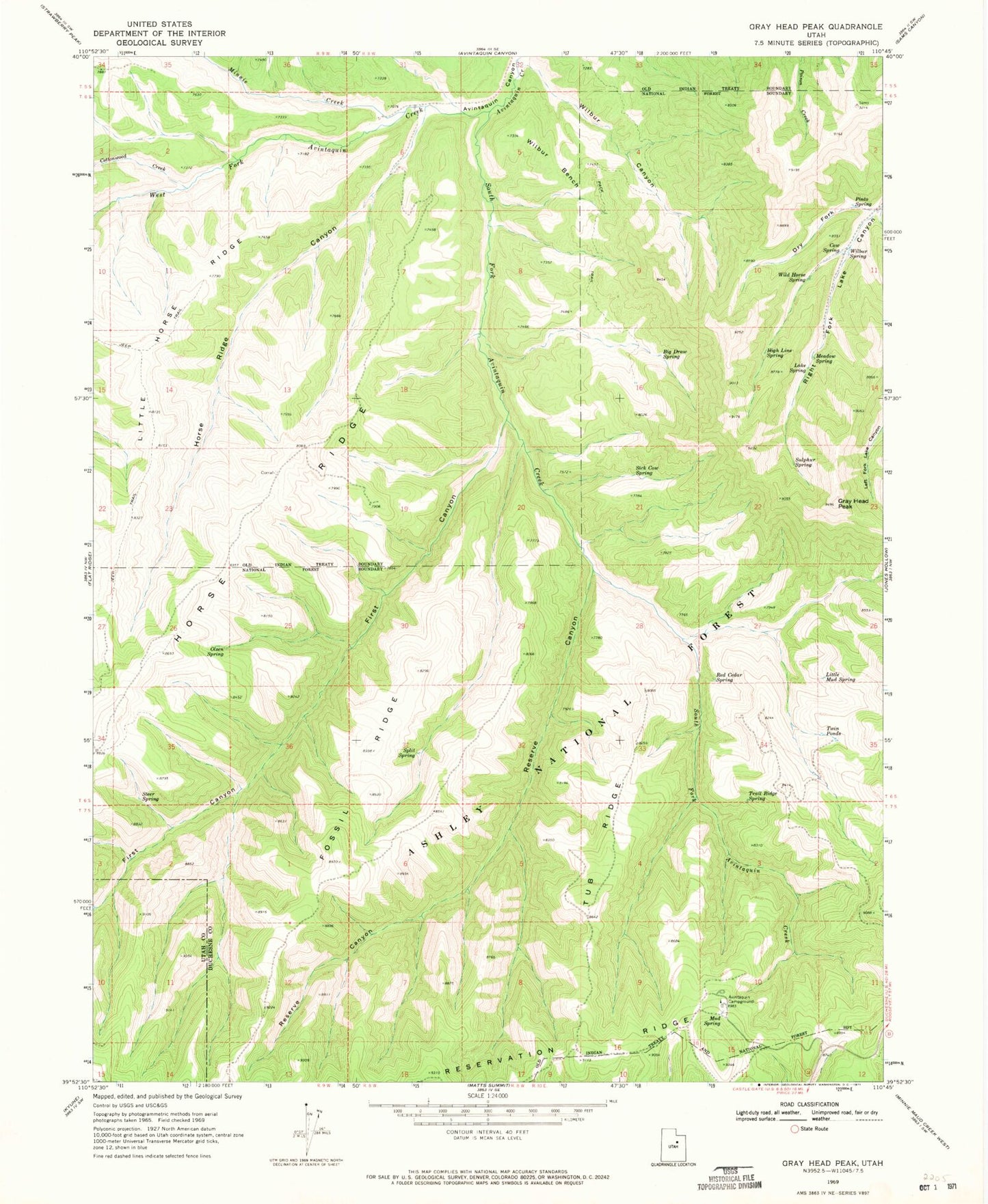 Classic USGS Gray Head Peak Utah 7.5'x7.5' Topo Map Image