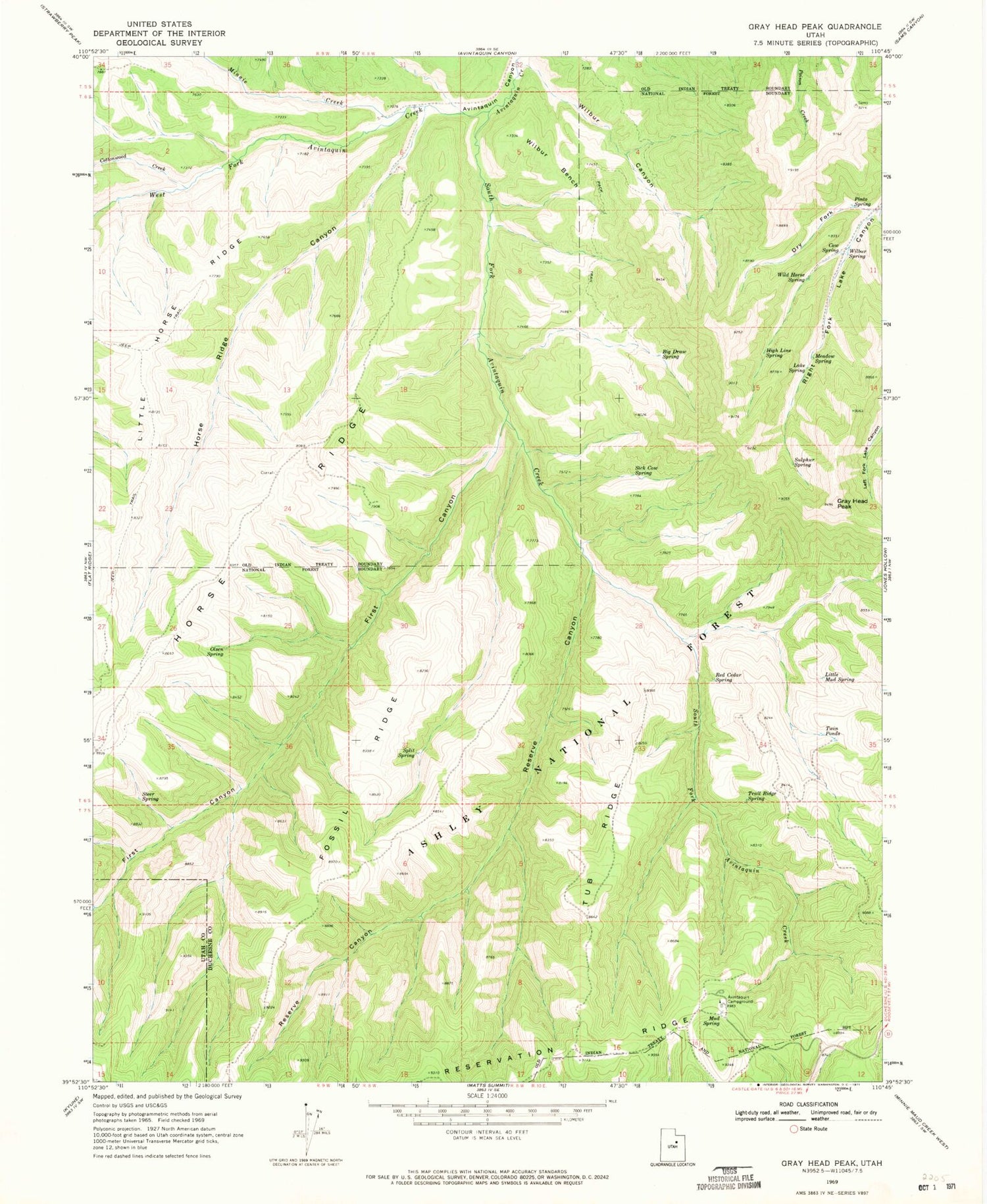 Classic USGS Gray Head Peak Utah 7.5'x7.5' Topo Map Image