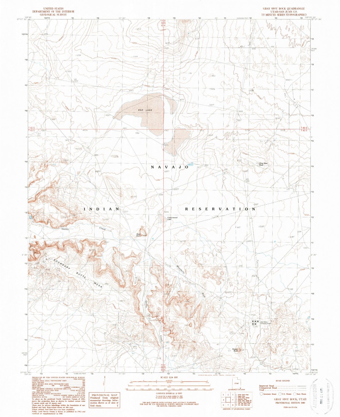 Classic USGS Gray Spot Rock Utah 7.5'x7.5' Topo Map Image