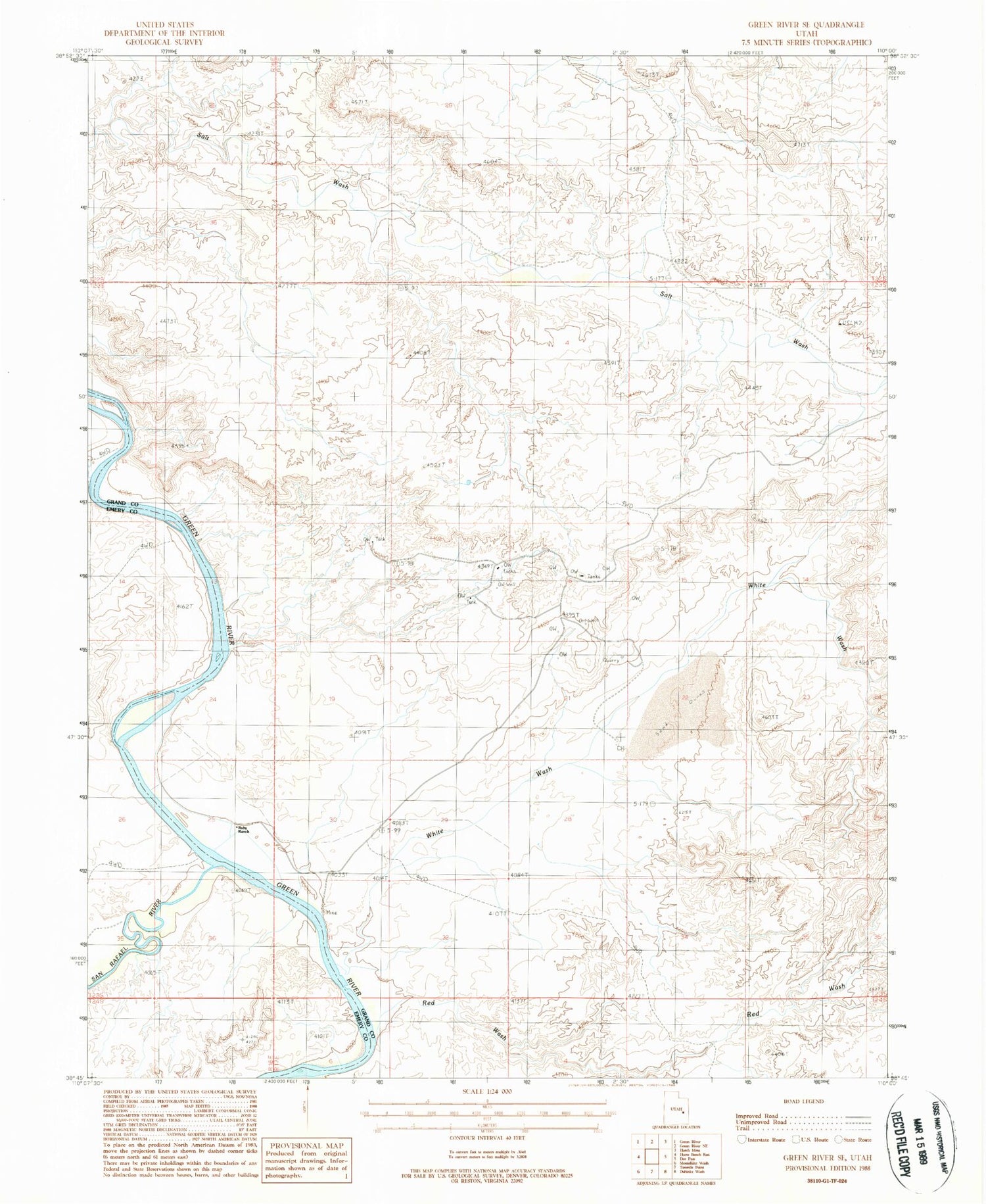 Classic USGS Green River SE Utah 7.5'x7.5' Topo Map Image