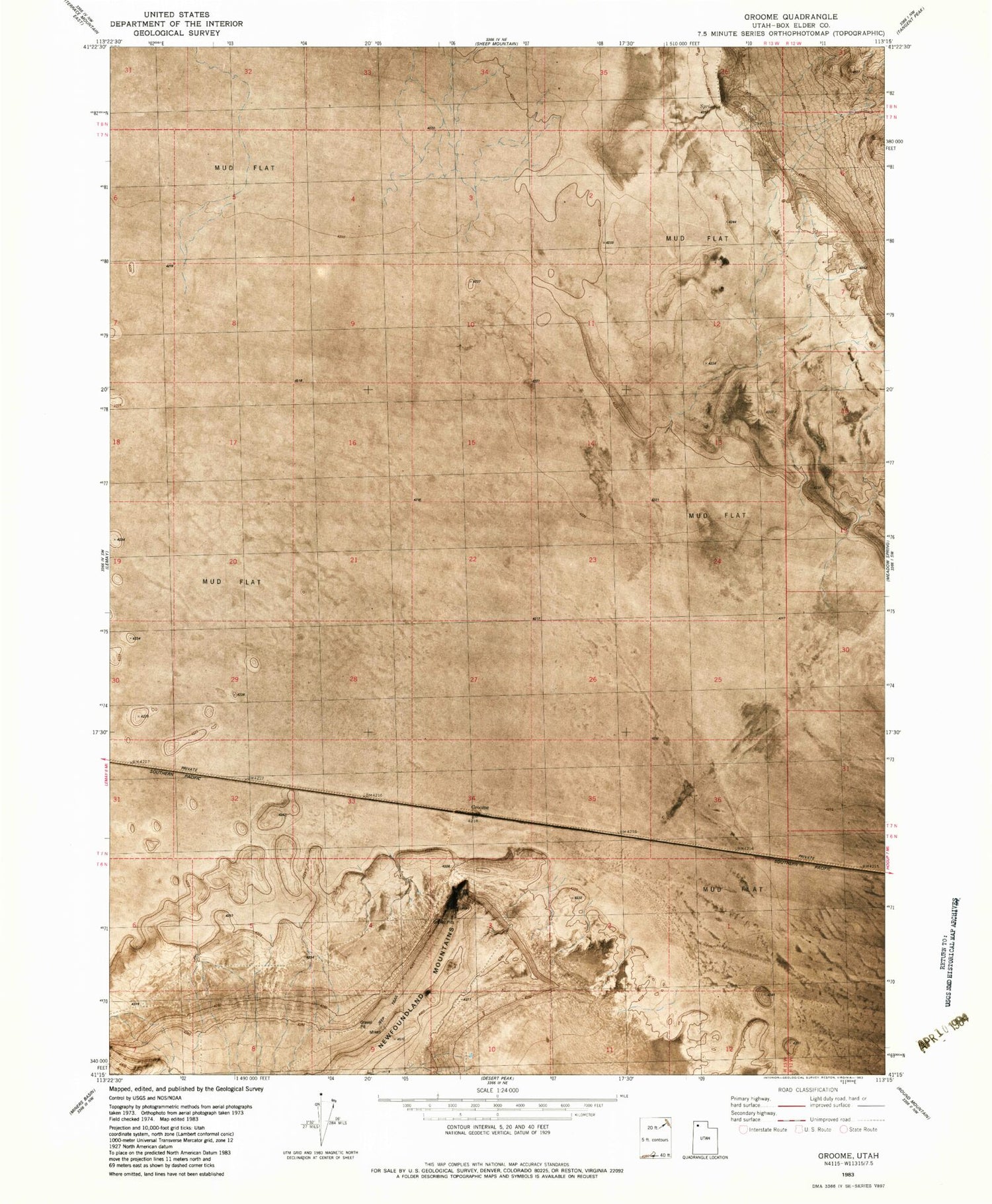 Classic USGS Groome Utah 7.5'x7.5' Topo Map Image