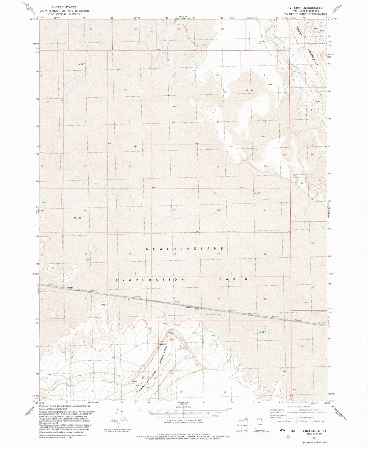 Classic USGS Groome Utah 7.5'x7.5' Topo Map Image