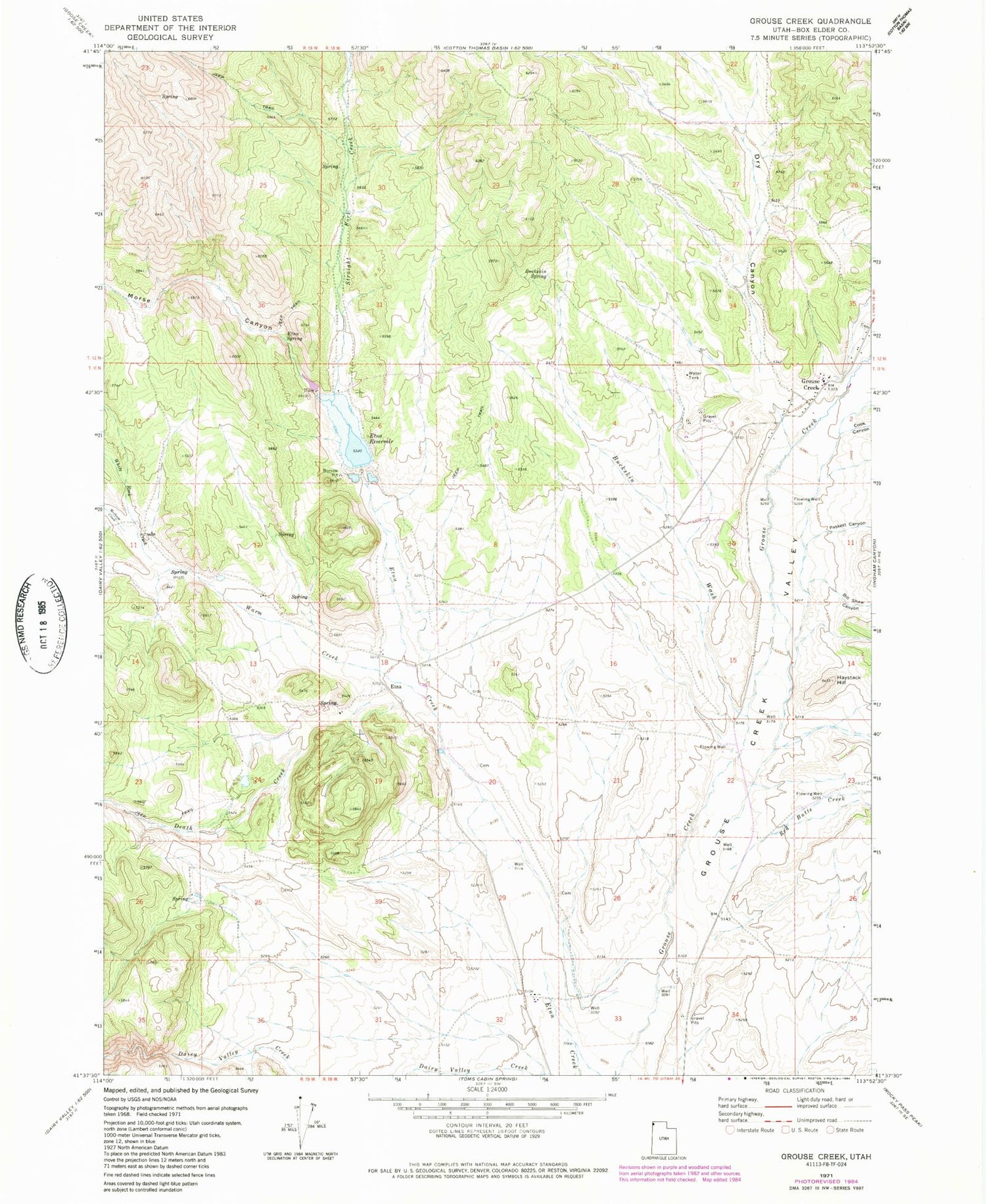 Classic USGS Grouse Creek Utah 7.5'x7.5' Topo Map Image