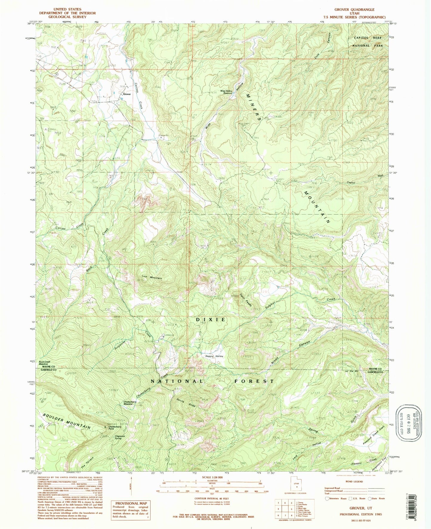 Classic USGS Grover Utah 7.5'x7.5' Topo Map Image