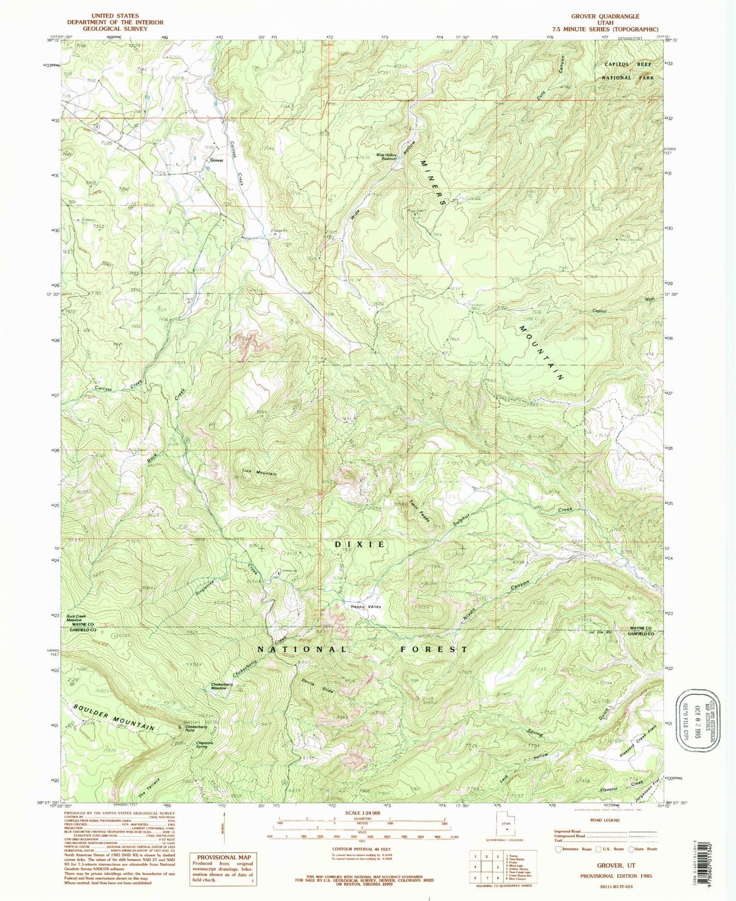 Classic USGS Grover Utah 7.5'x7.5' Topo Map Image