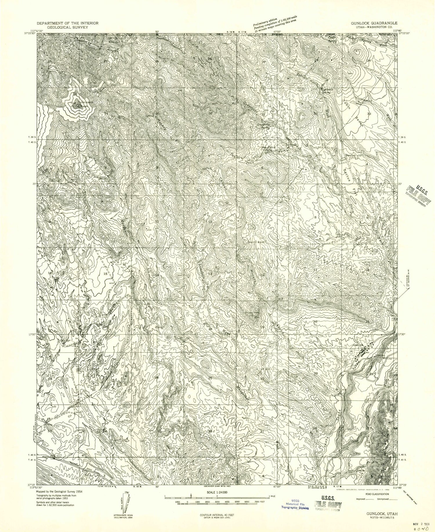 Classic USGS Gunlock Utah 7.5'x7.5' Topo Map Image