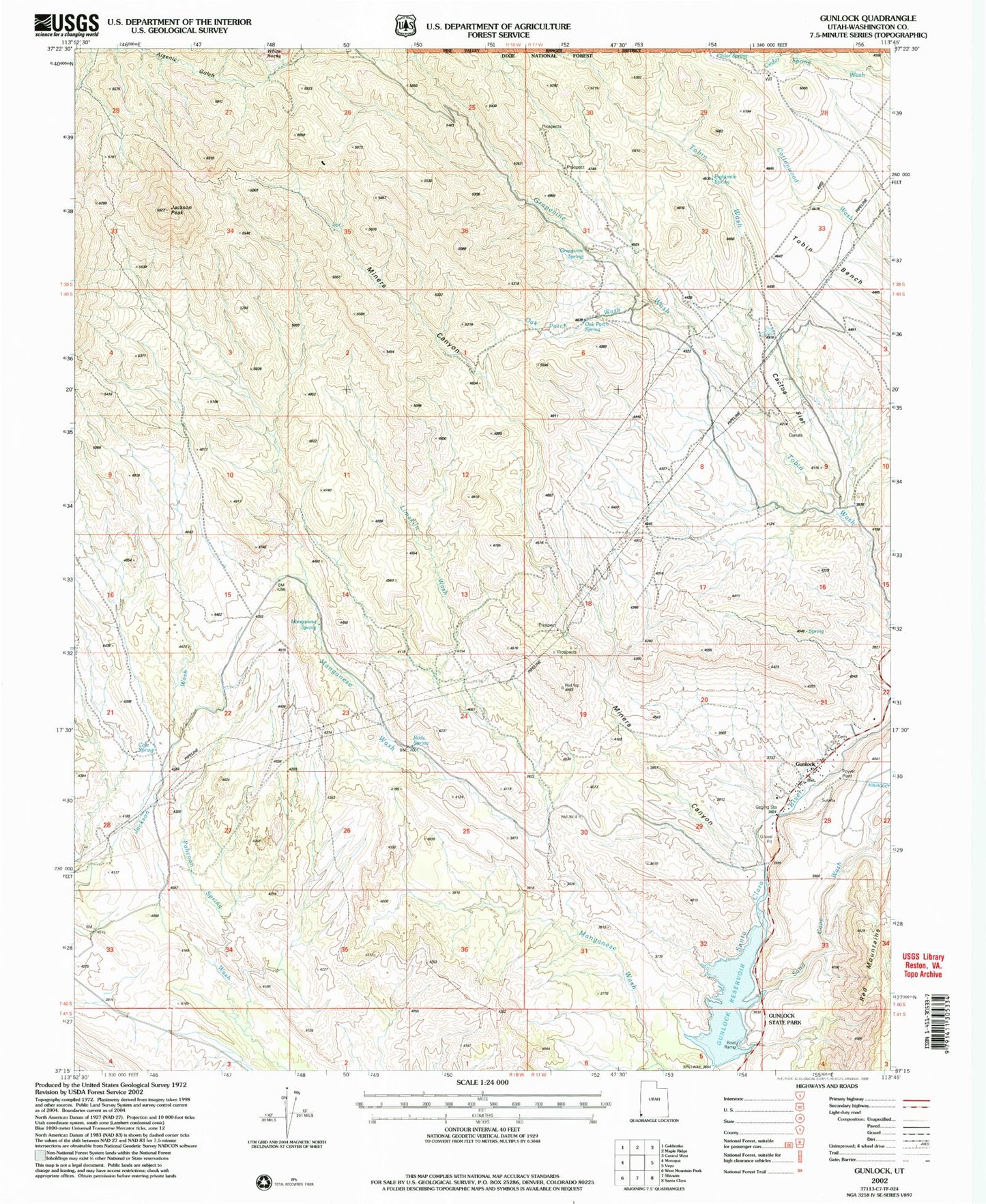 Classic USGS Gunlock Utah 7.5'x7.5' Topo Map Image