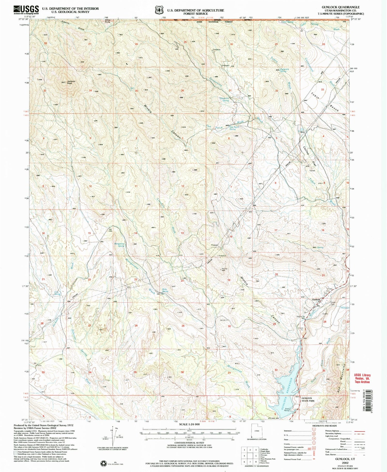 Classic USGS Gunlock Utah 7.5'x7.5' Topo Map Image
