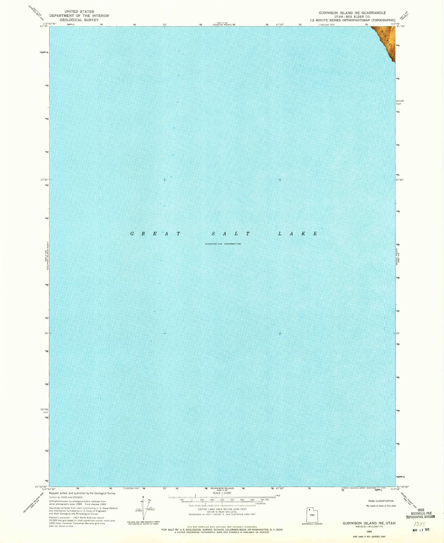 Classic USGS Gunnison Island NE Utah 7.5'x7.5' Topo Map Image