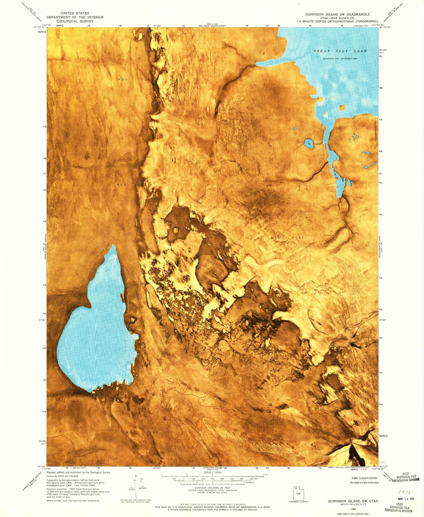 Classic USGS Gunnison Island SW Utah 7.5'x7.5' Topo Map Image