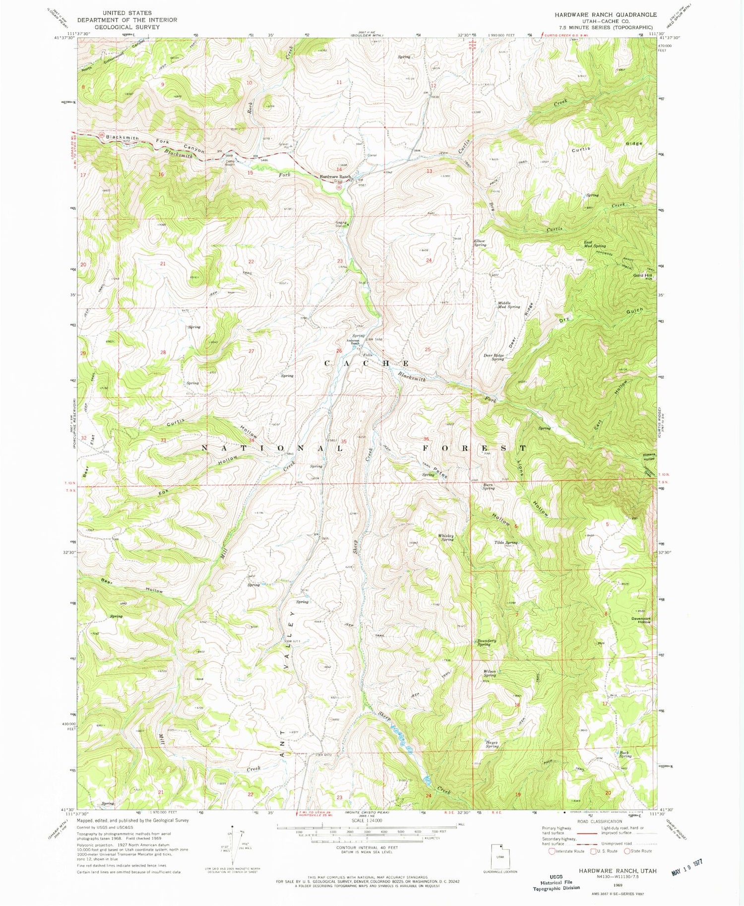 Classic USGS Hardware Ranch Utah 7.5'x7.5' Topo Map Image