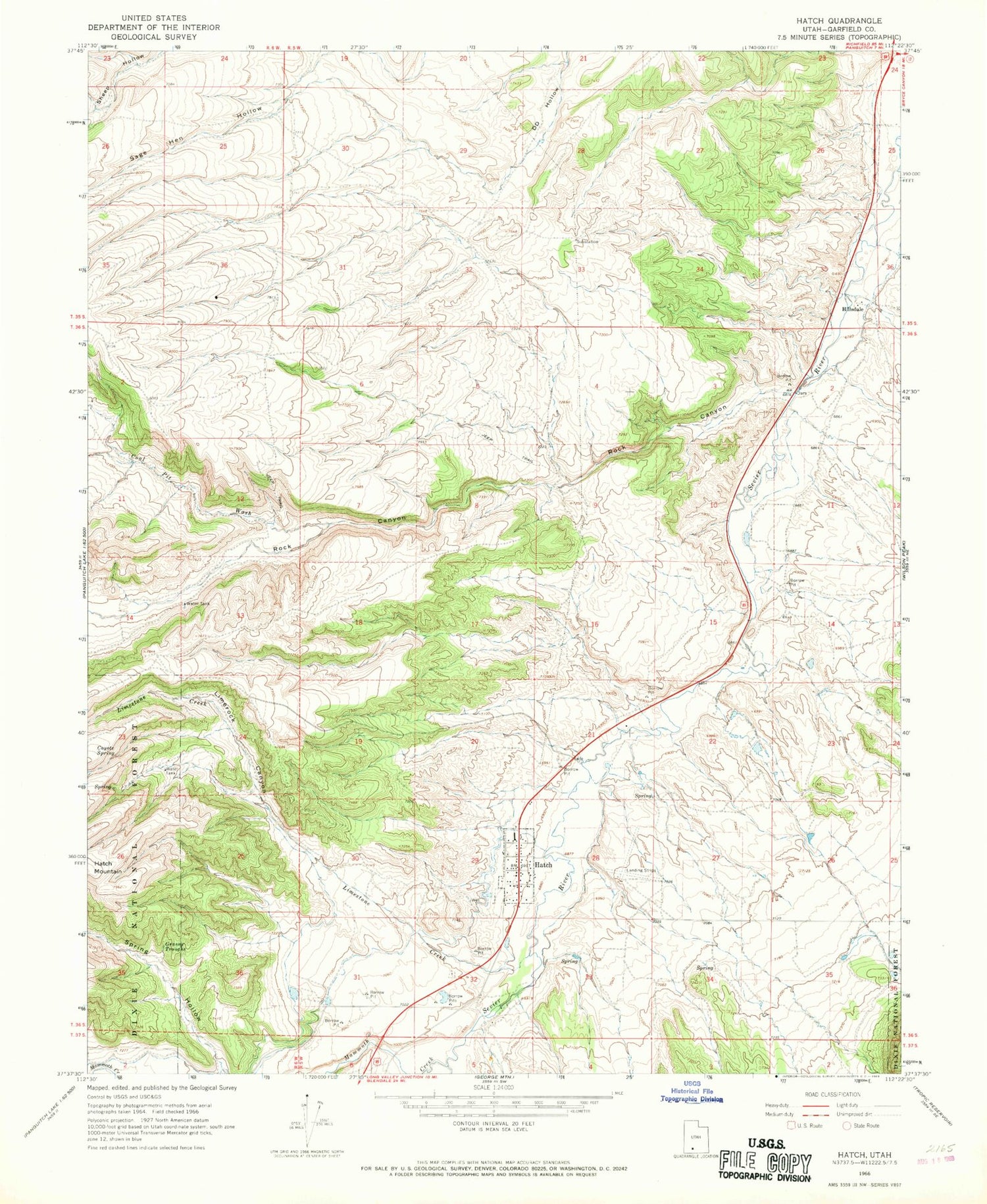 Classic USGS Hatch Utah 7.5'x7.5' Topo Map Image