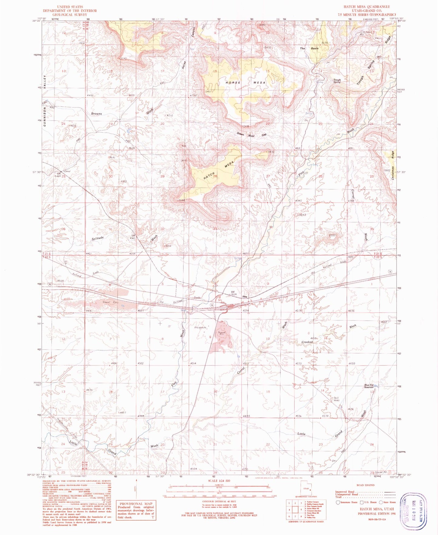 Classic USGS Hatch Mesa Utah 7.5'x7.5' Topo Map Image