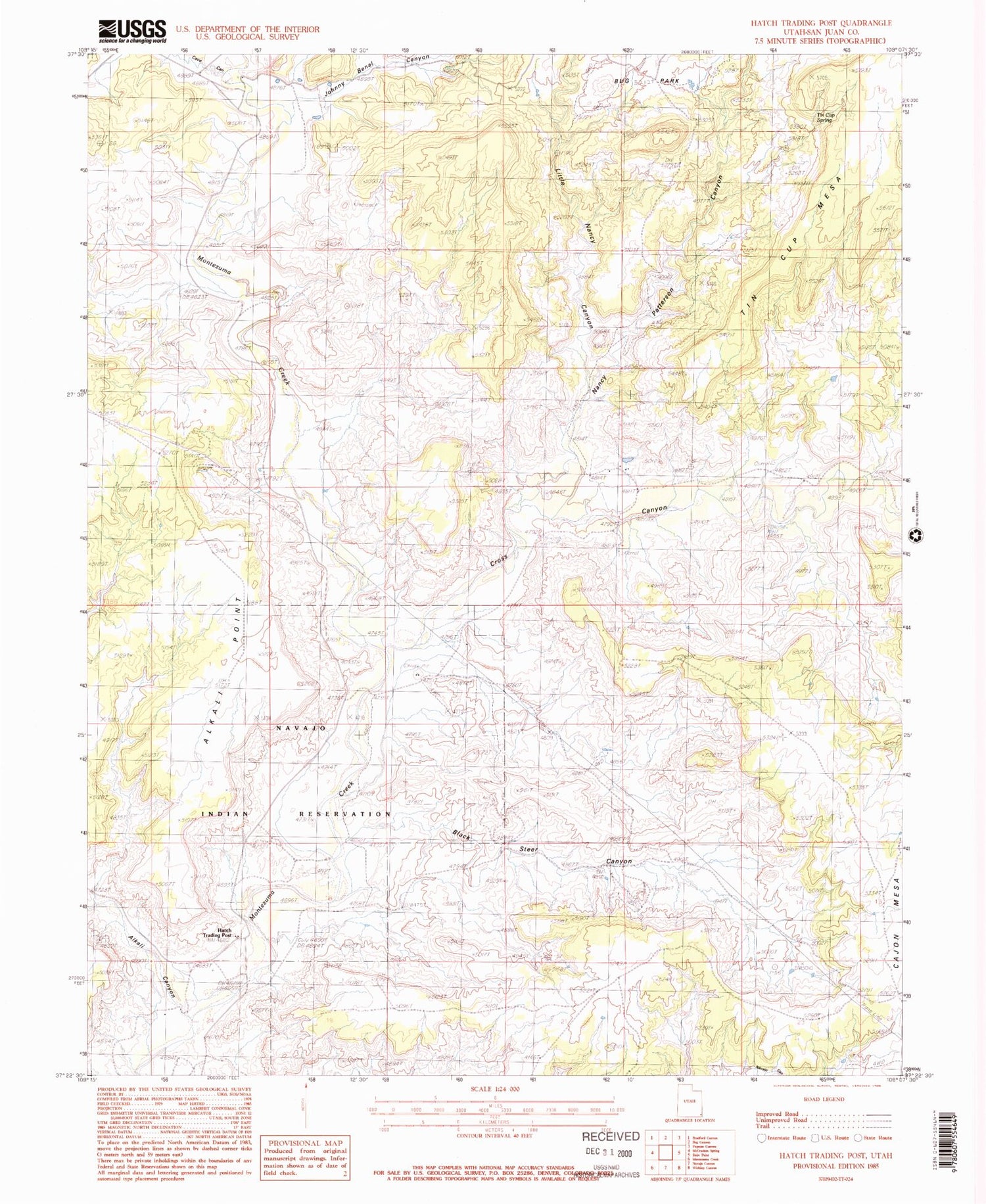 Classic USGS Hatch Trading Post Utah 7.5'x7.5' Topo Map Image
