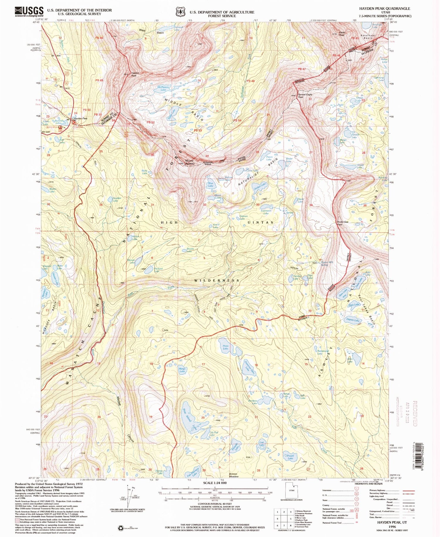 USGS Classic Hayden Peak Utah 7.5'x7.5' Topo Map Image