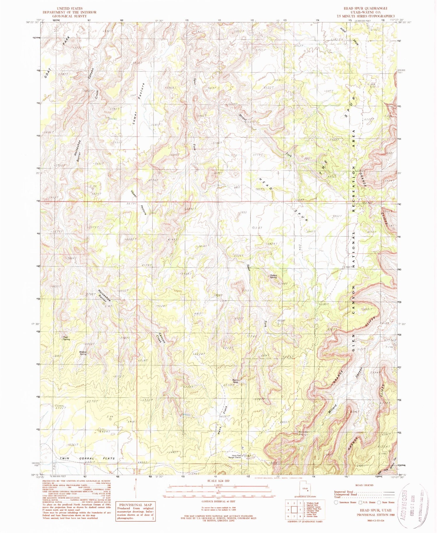 Classic USGS Head Spur Utah 7.5'x7.5' Topo Map Image