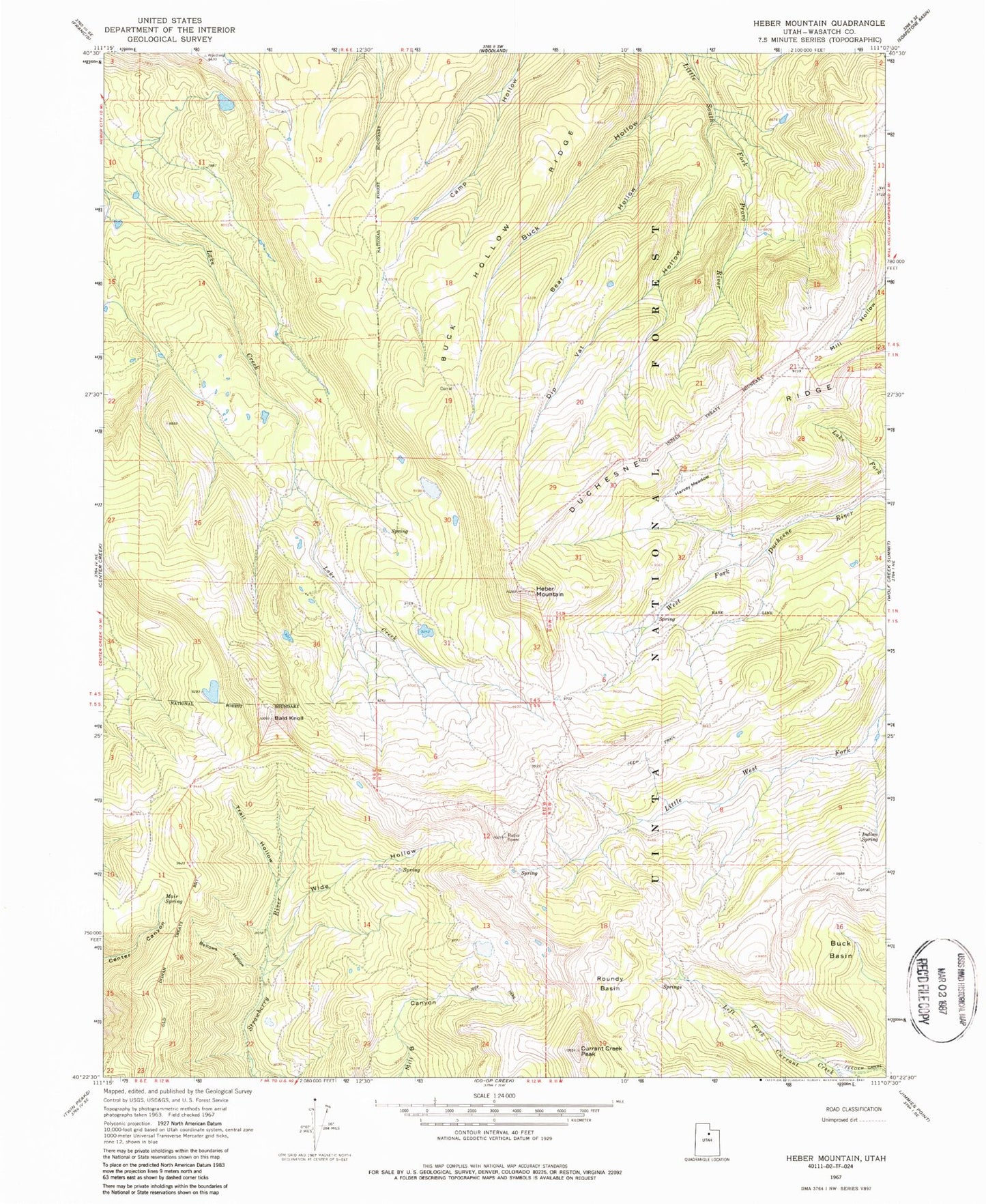 Classic USGS Heber Mountain Utah 7.5'x7.5' Topo Map Image
