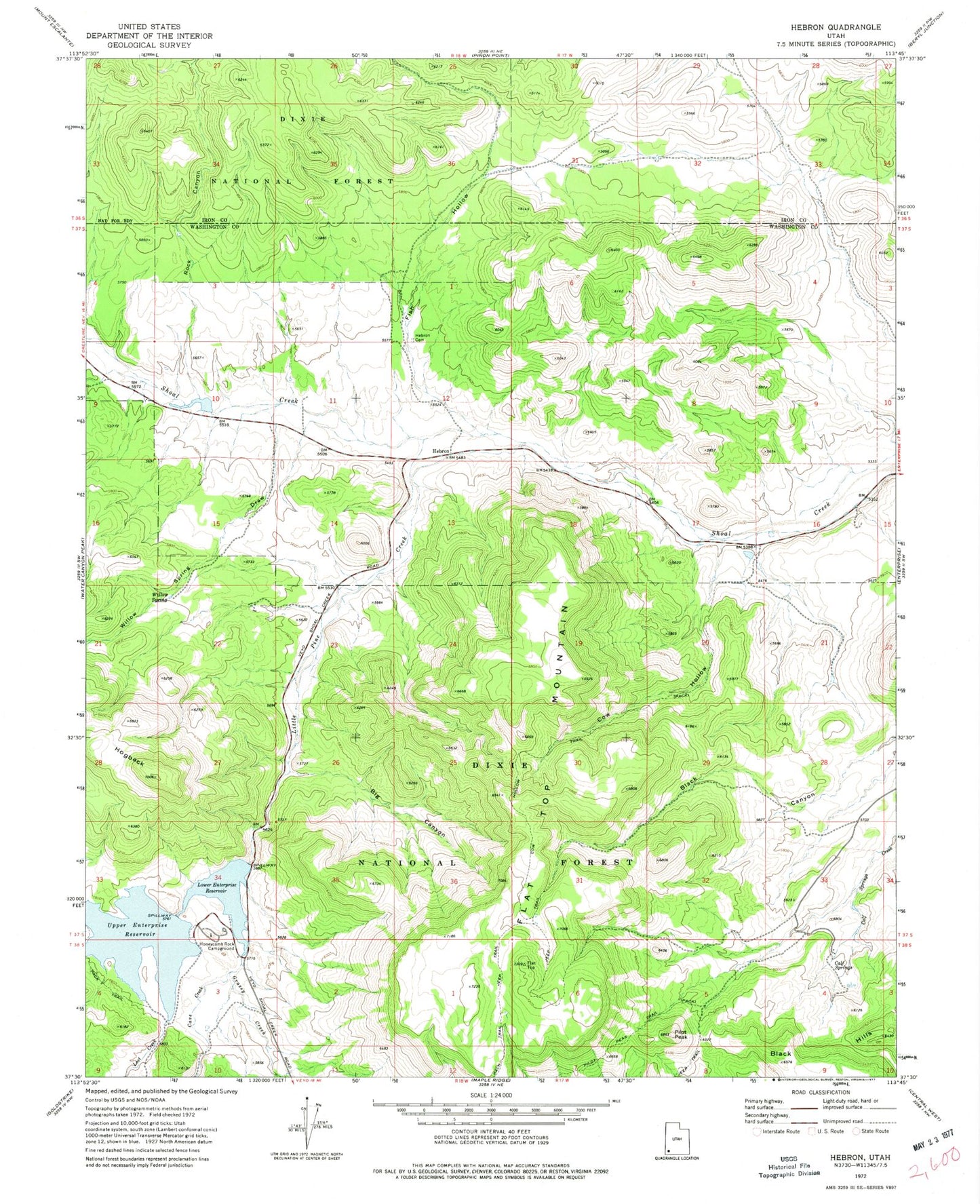 Classic USGS Hebron Utah 7.5'x7.5' Topo Map Image