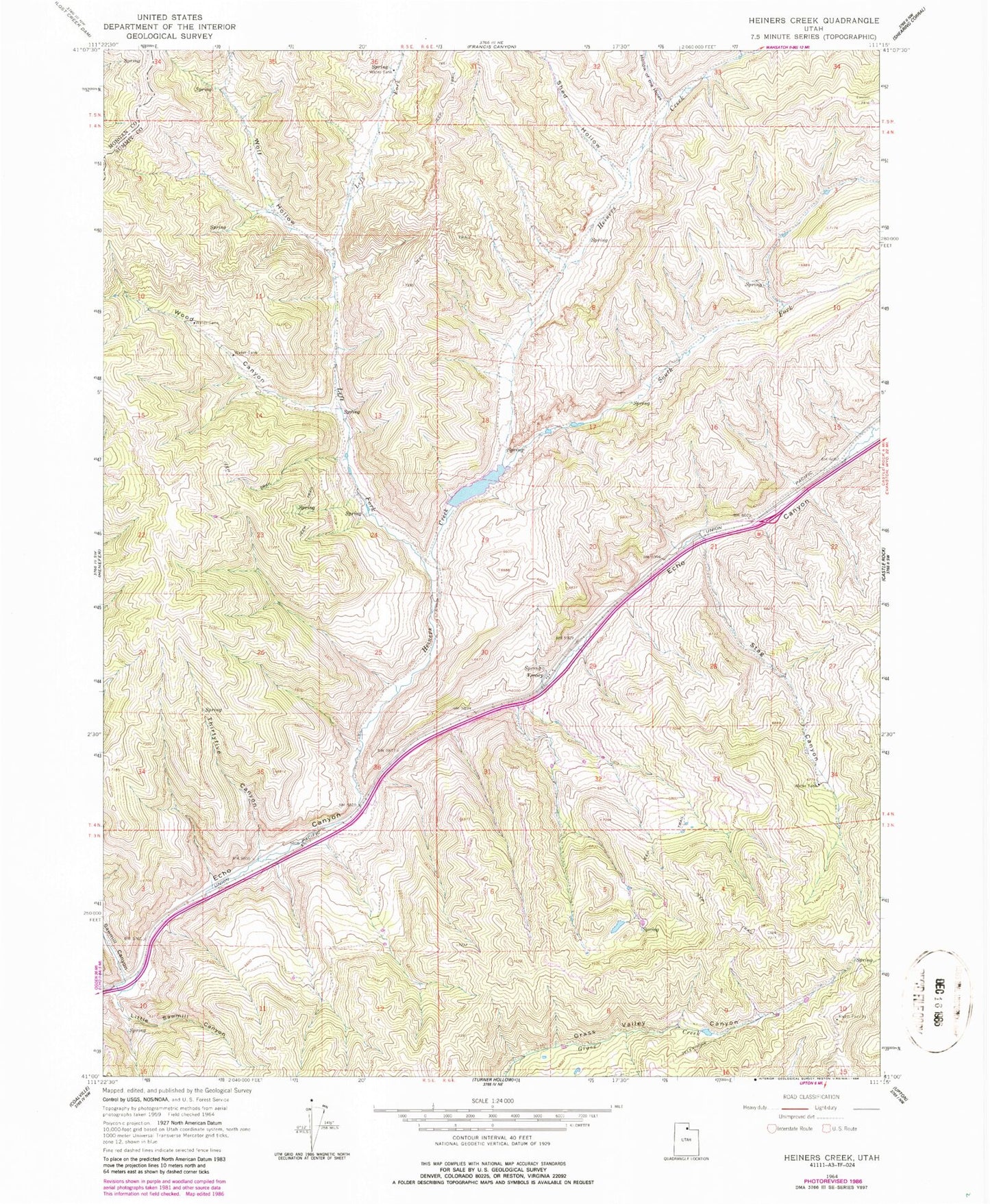 Classic USGS Heiners Creek Utah 7.5'x7.5' Topo Map Image