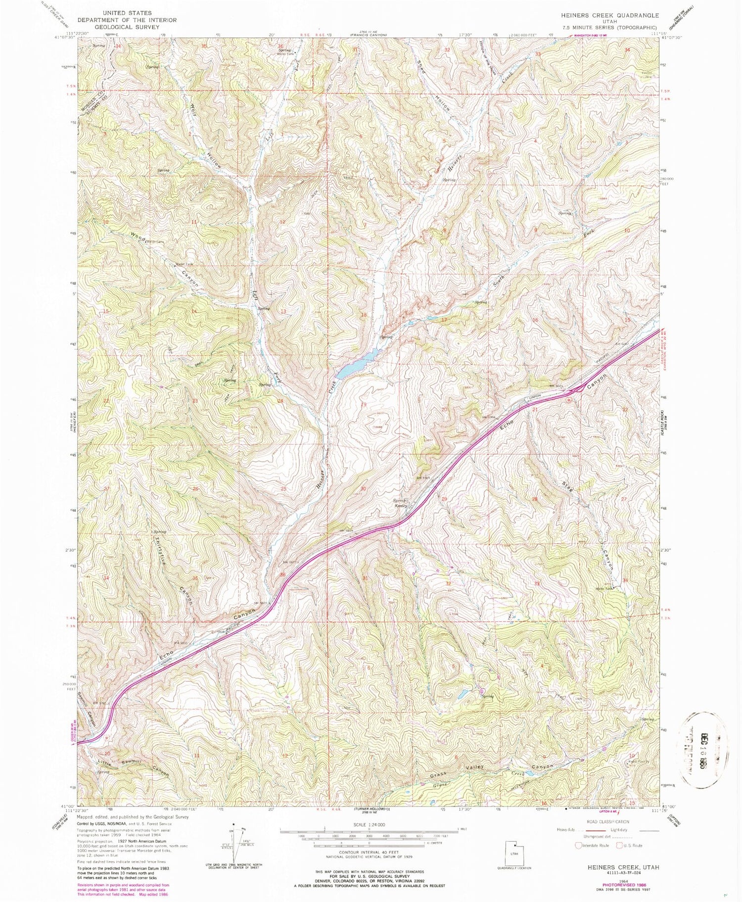 Classic USGS Heiners Creek Utah 7.5'x7.5' Topo Map Image