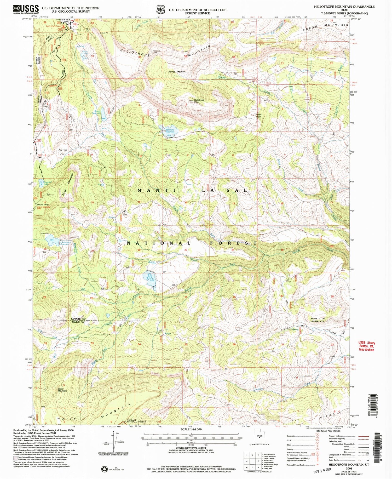 Classic USGS Heliotrope Mountain Utah 7.5'x7.5' Topo Map Image