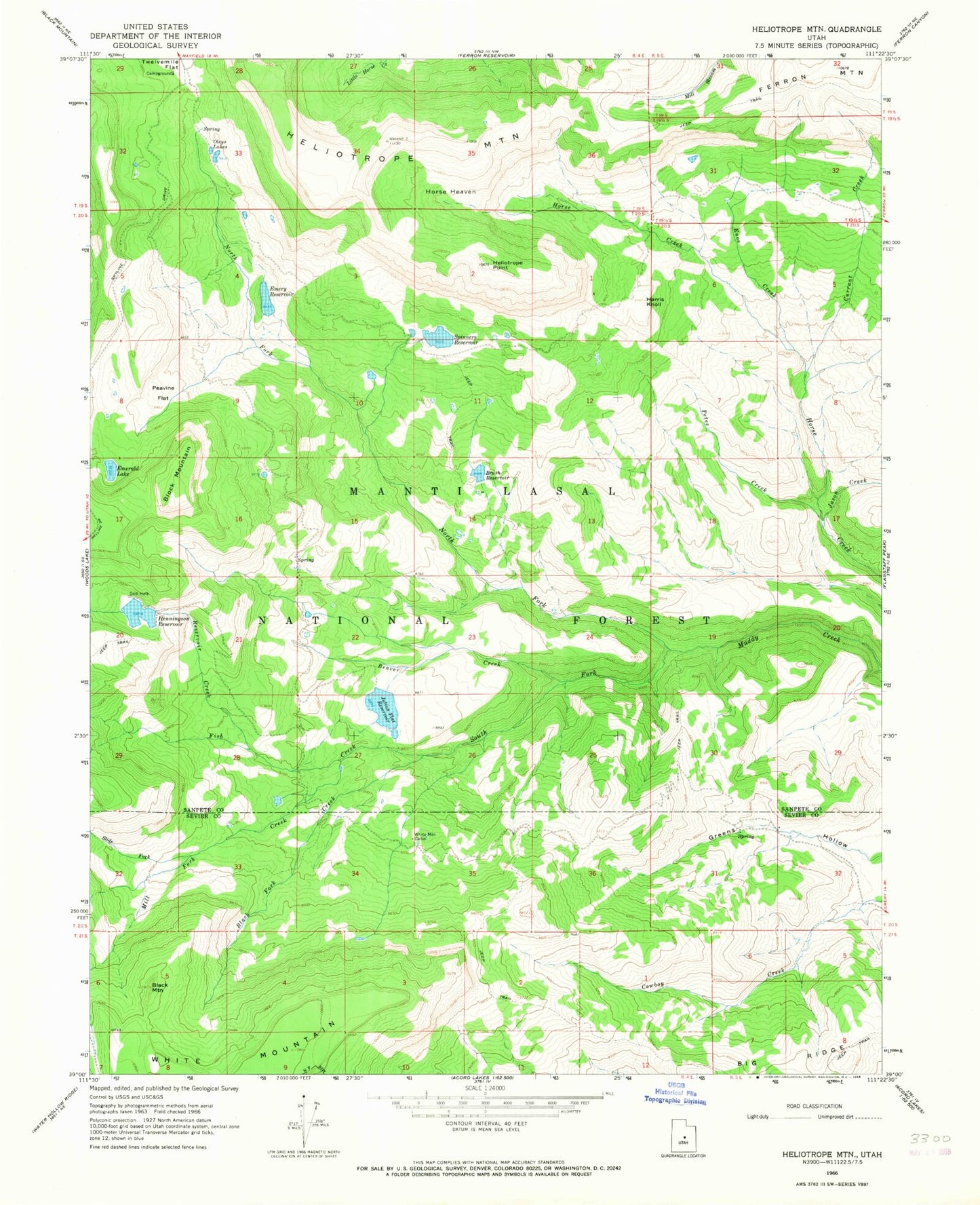 Classic USGS Heliotrope Mountain Utah 7.5'x7.5' Topo Map Image