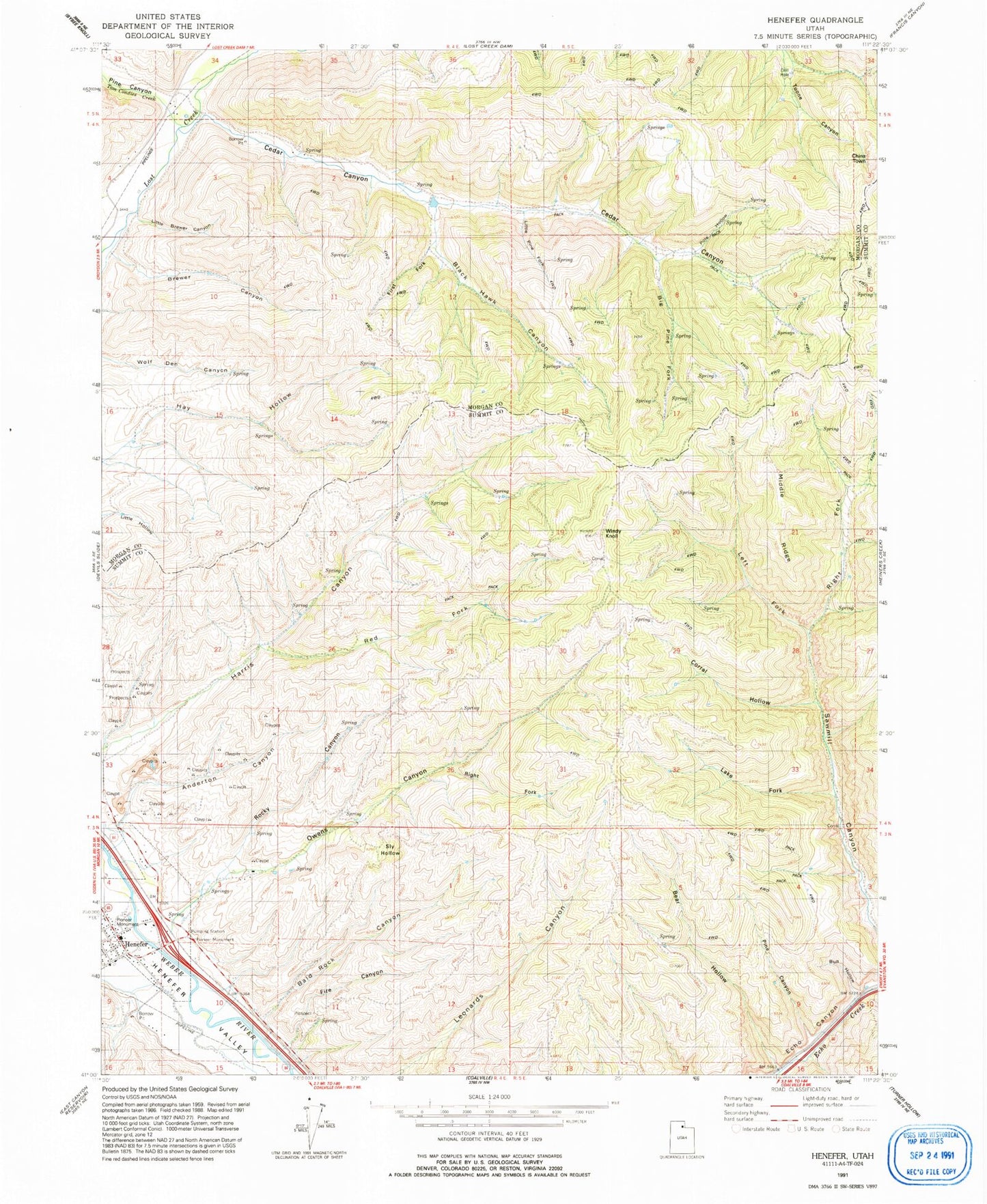 Classic USGS Henefer Utah 7.5'x7.5' Topo Map Image