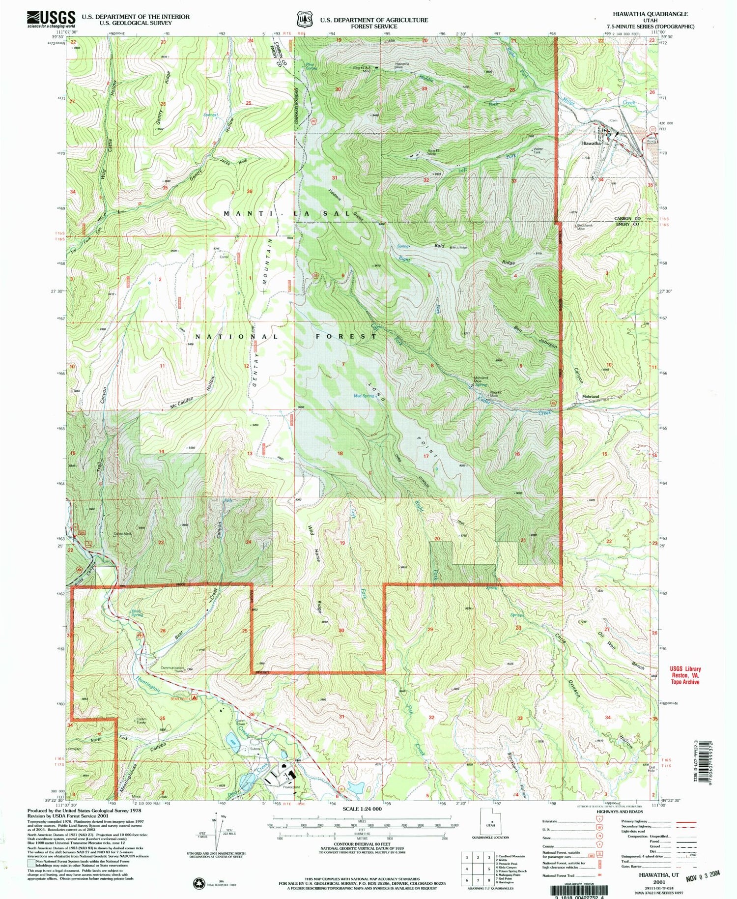 Classic USGS Hiawatha Utah 7.5'x7.5' Topo Map Image