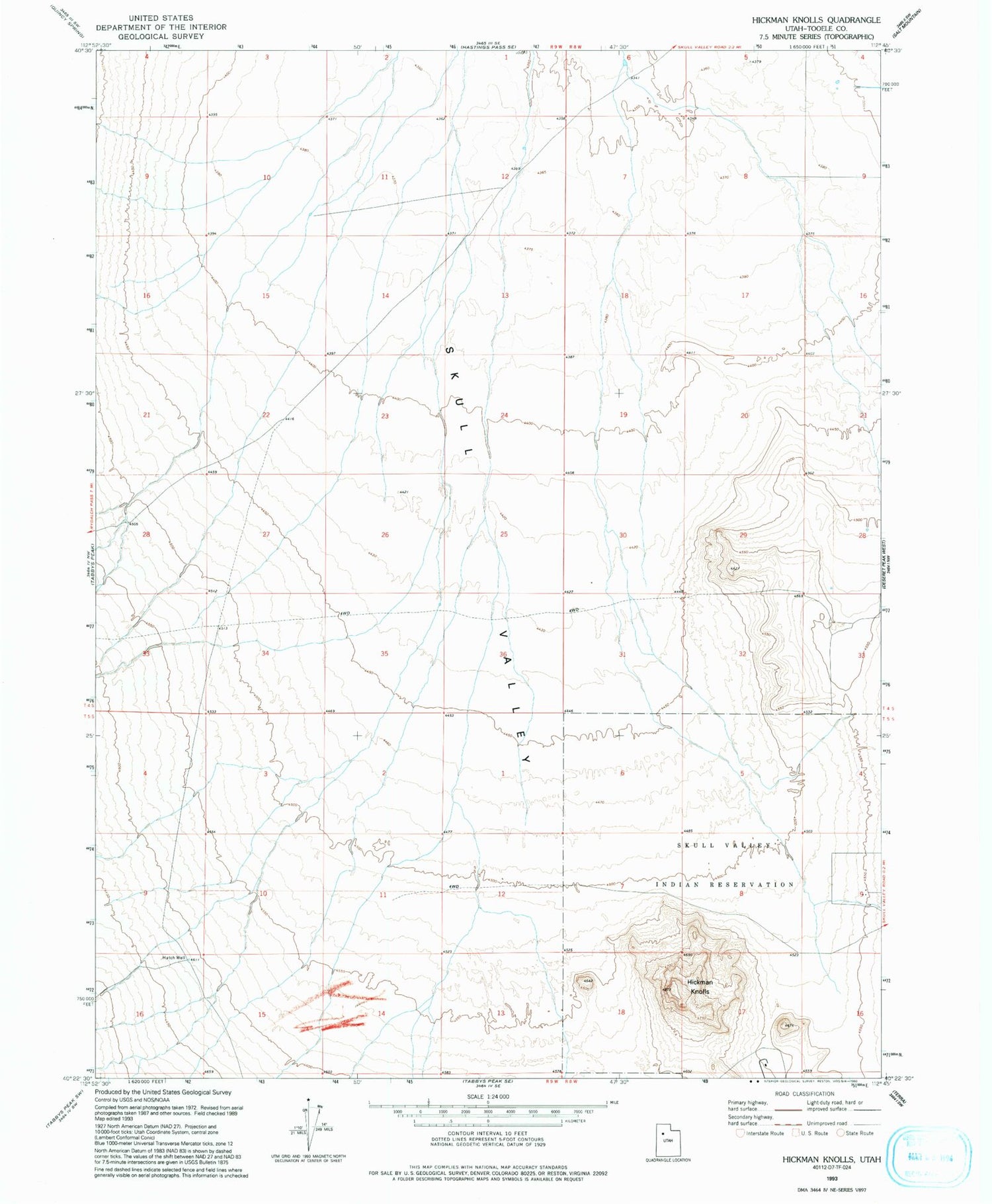 Classic USGS Hickman Knolls Utah 7.5'x7.5' Topo Map Image