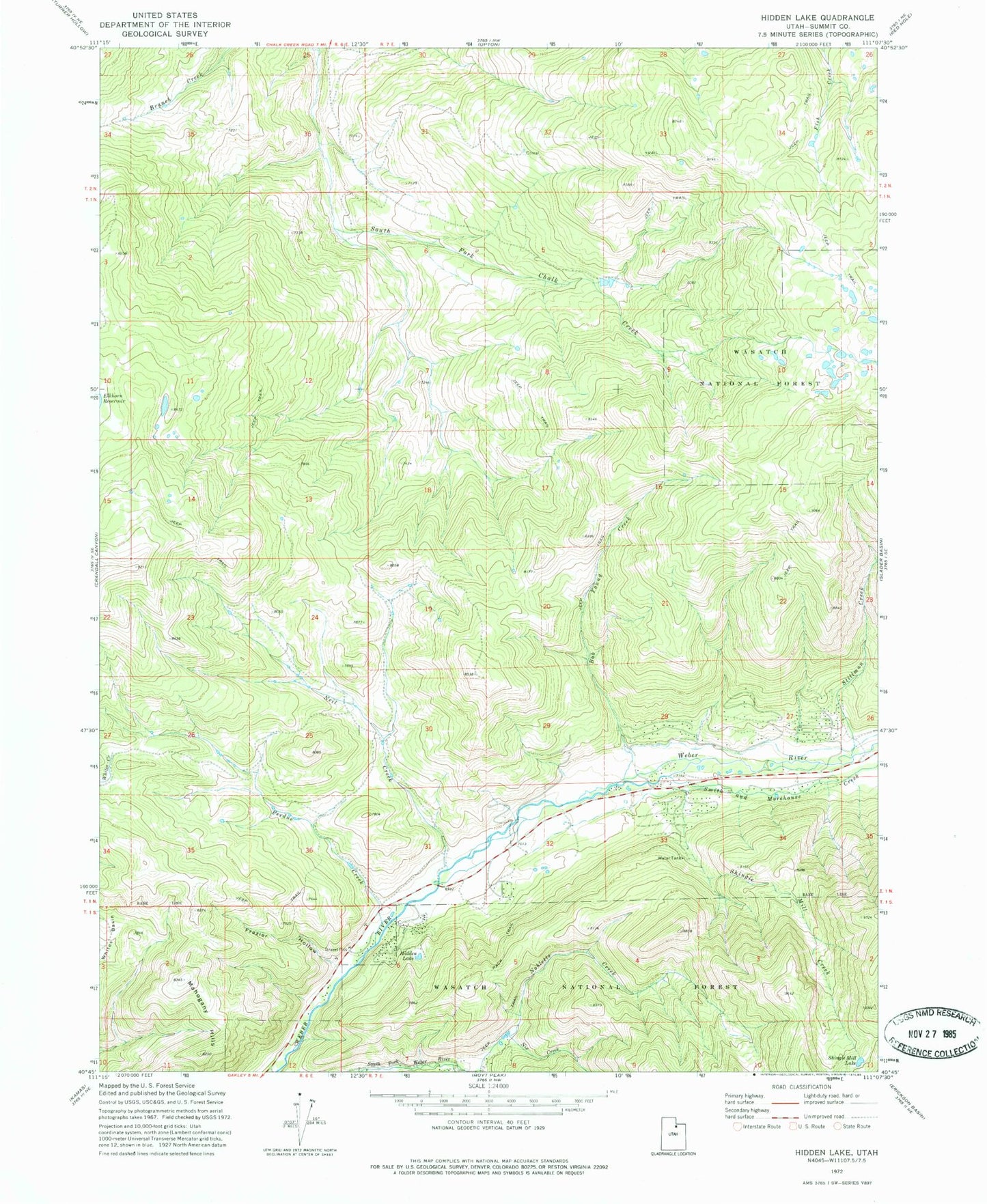 Classic USGS Hidden Lake Utah 7.5'x7.5' Topo Map Image