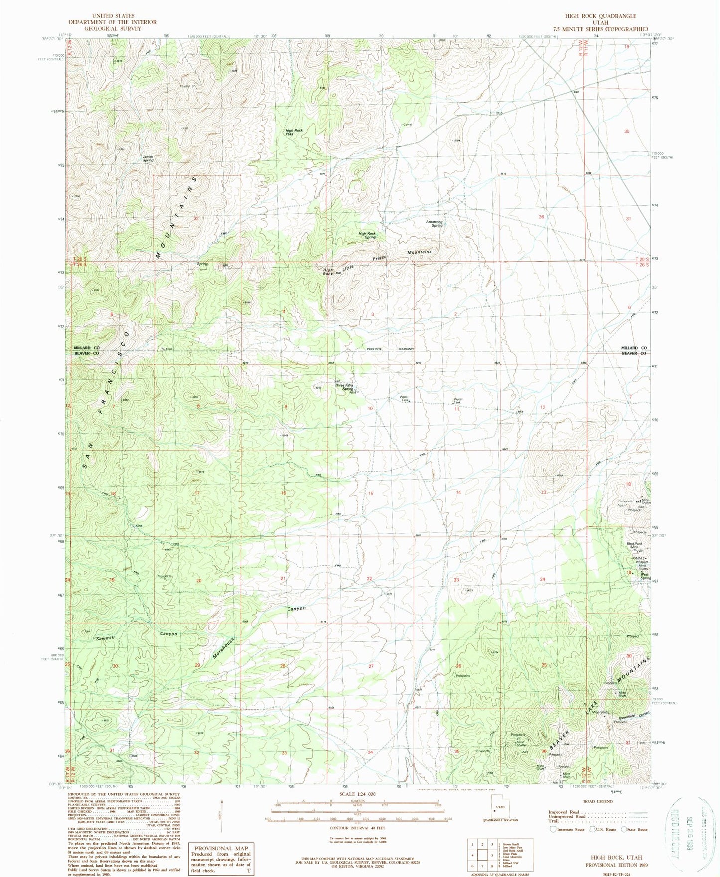 Classic USGS High Rock Utah 7.5'x7.5' Topo Map Image