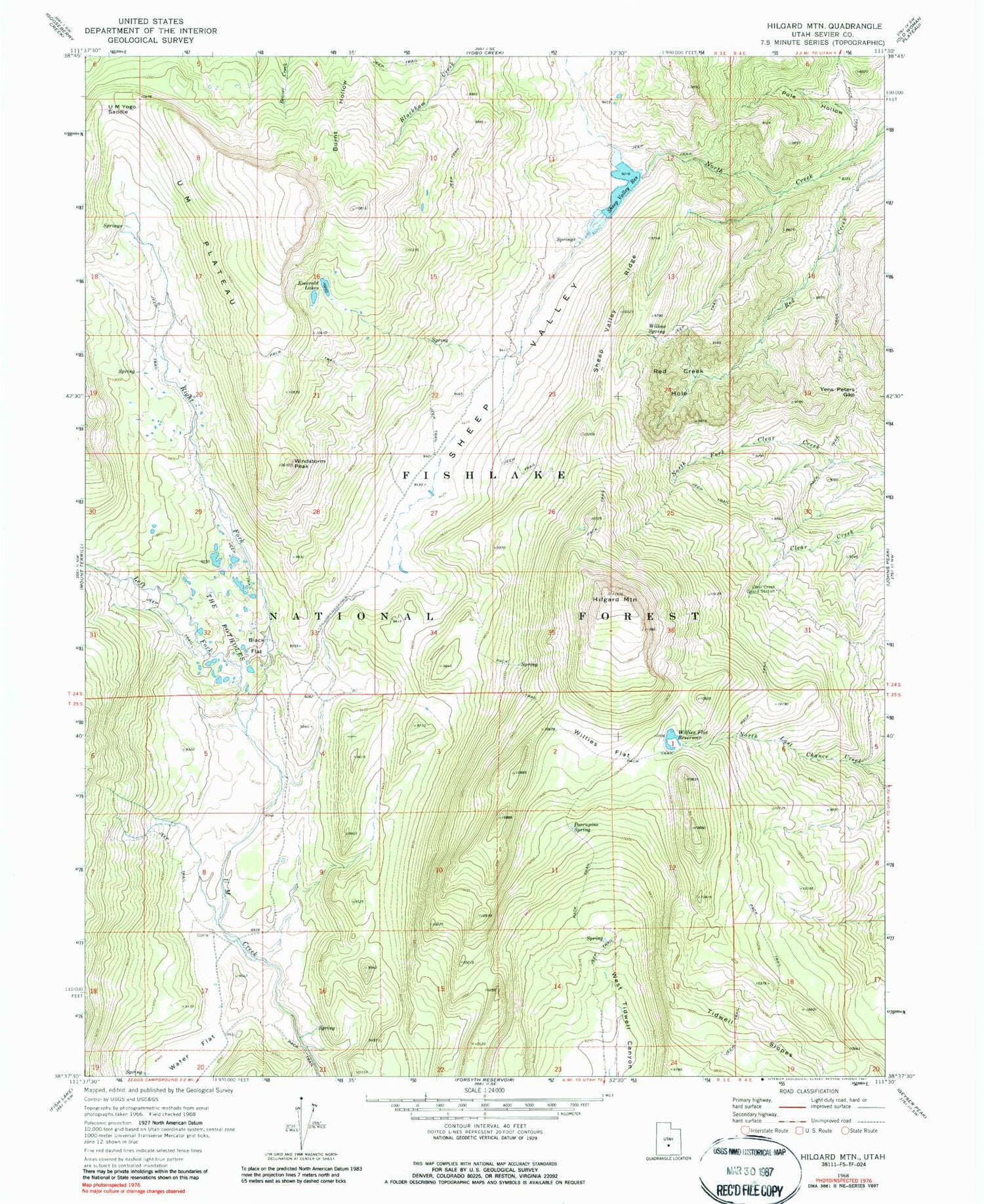 Classic USGS Hilgard Mountain Utah 7.5'x7.5' Topo Map Image