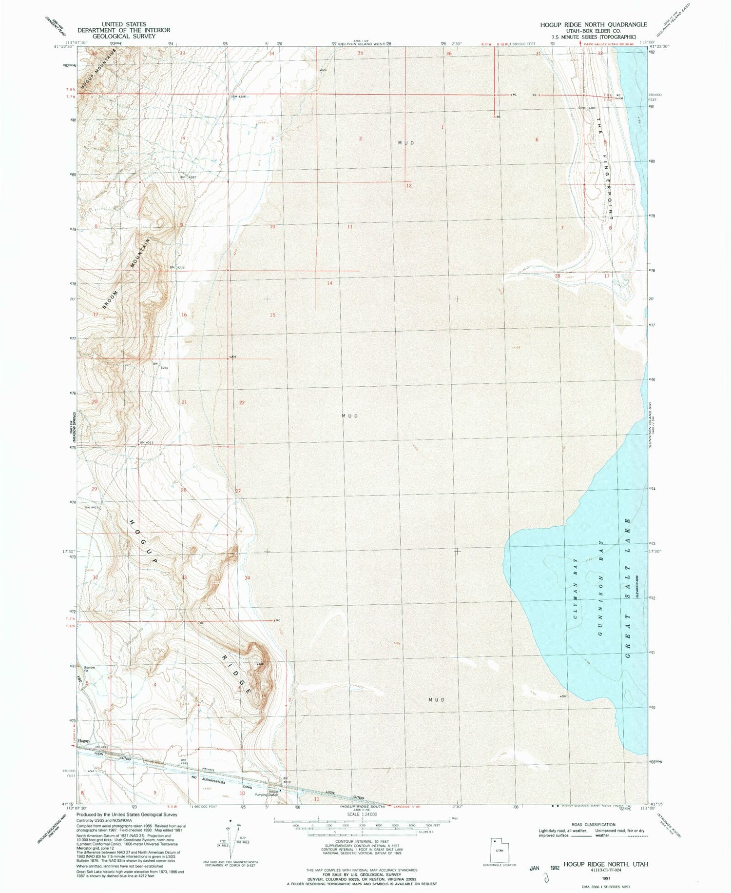 Classic USGS Hogup Ridge North Utah 7.5'x7.5' Topo Map Image
