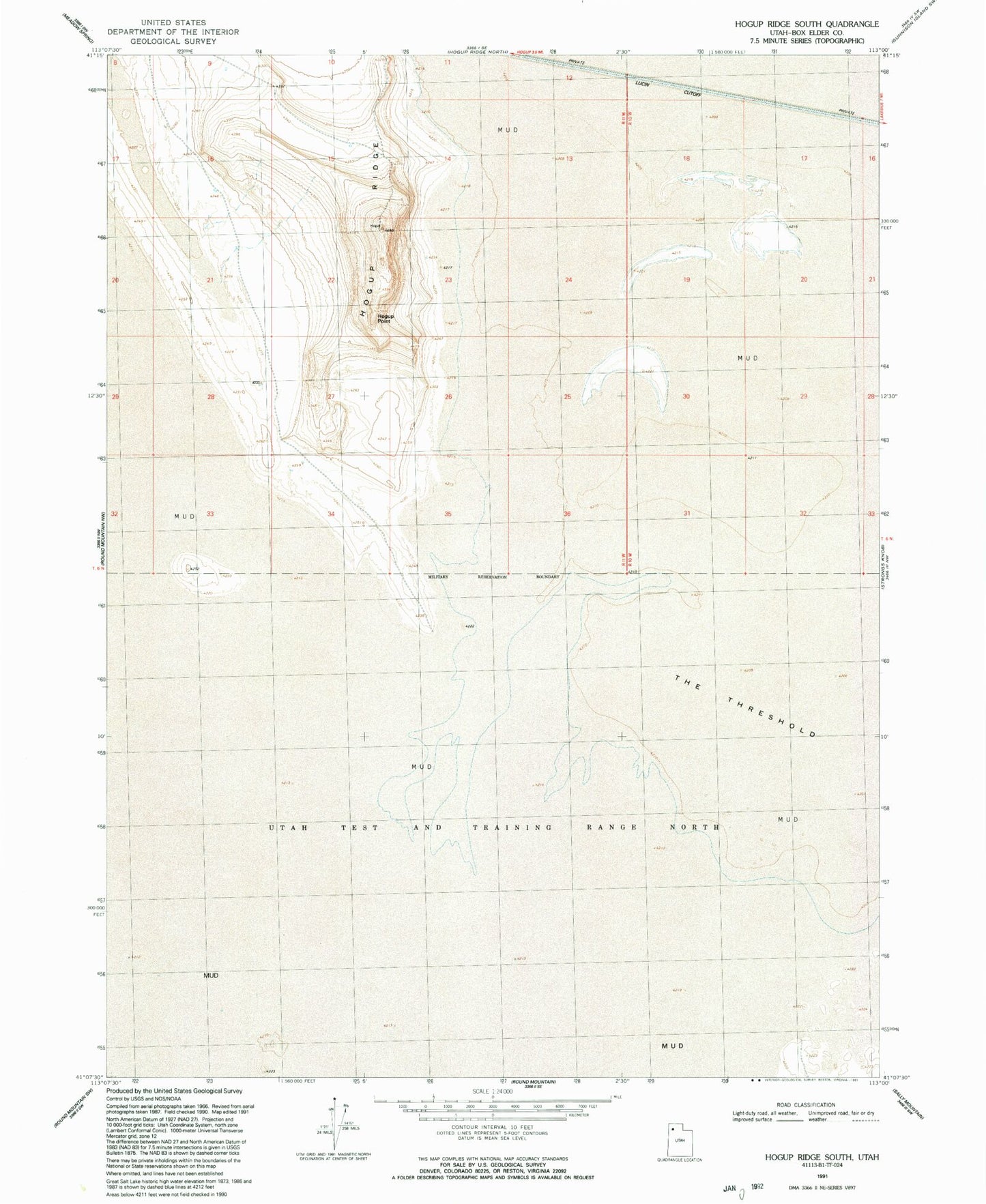 Classic USGS Hogup Ridge South Utah 7.5'x7.5' Topo Map Image