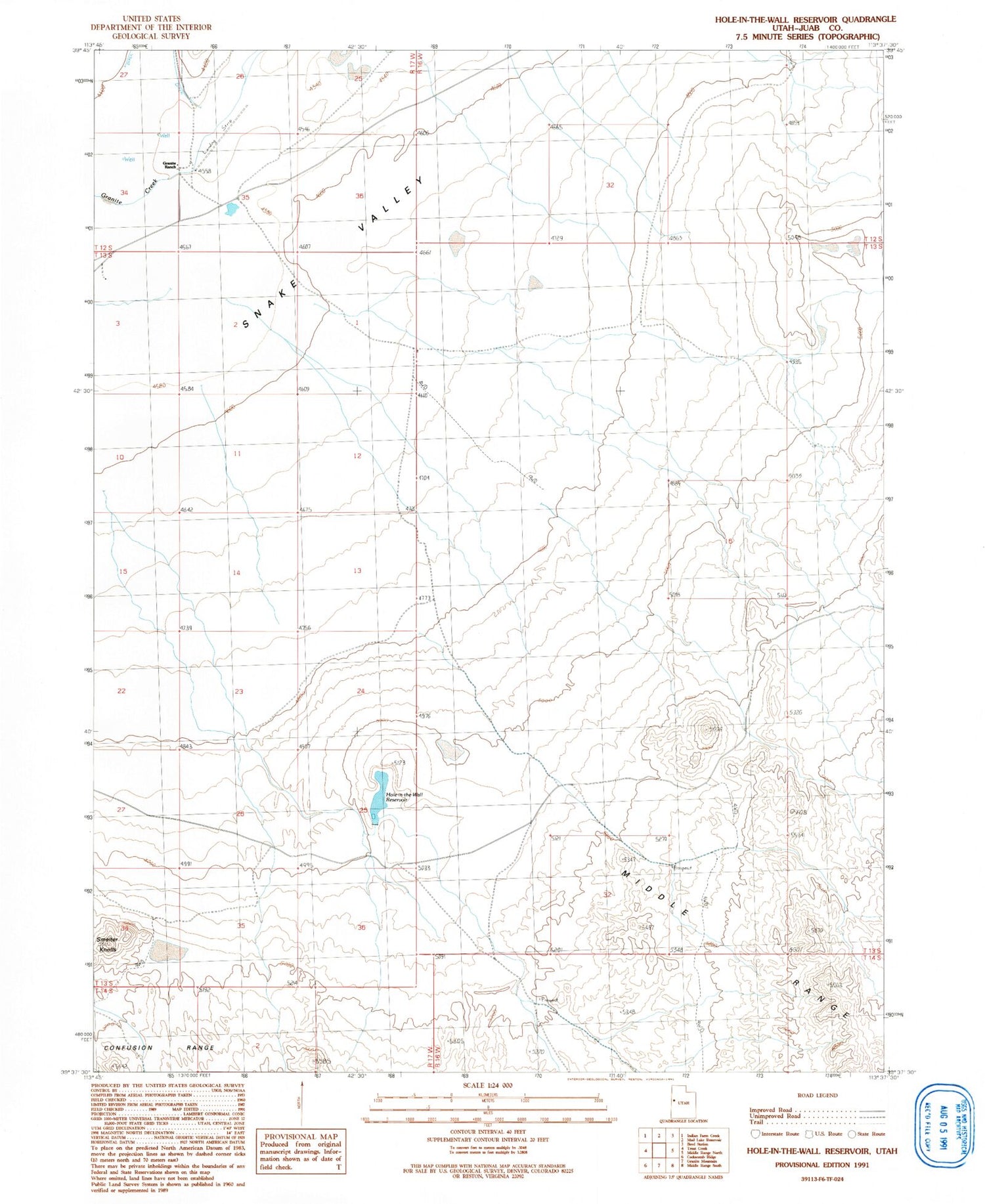 Classic USGS Hole-in-the-Wall Reservoir Utah 7.5'x7.5' Topo Map Image
