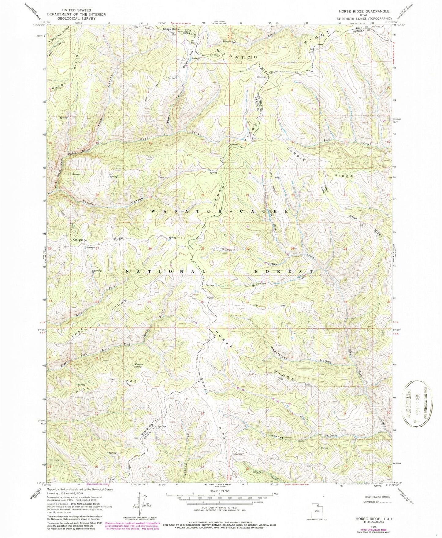 Classic USGS Horse Ridge Utah 7.5'x7.5' Topo Map Image
