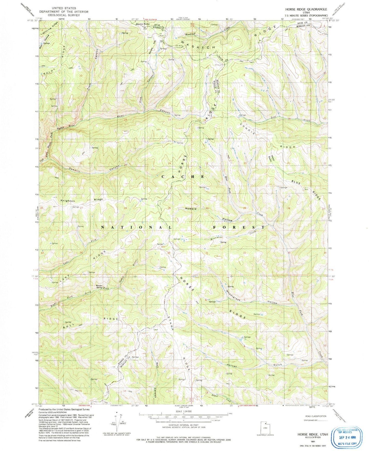 Classic USGS Horse Ridge Utah 7.5'x7.5' Topo Map Image