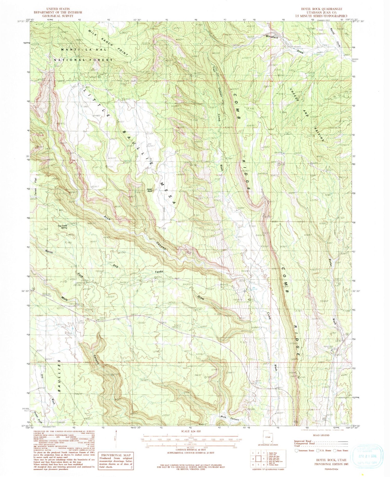 Classic USGS Hotel Rock Utah 7.5'x7.5' Topo Map Image