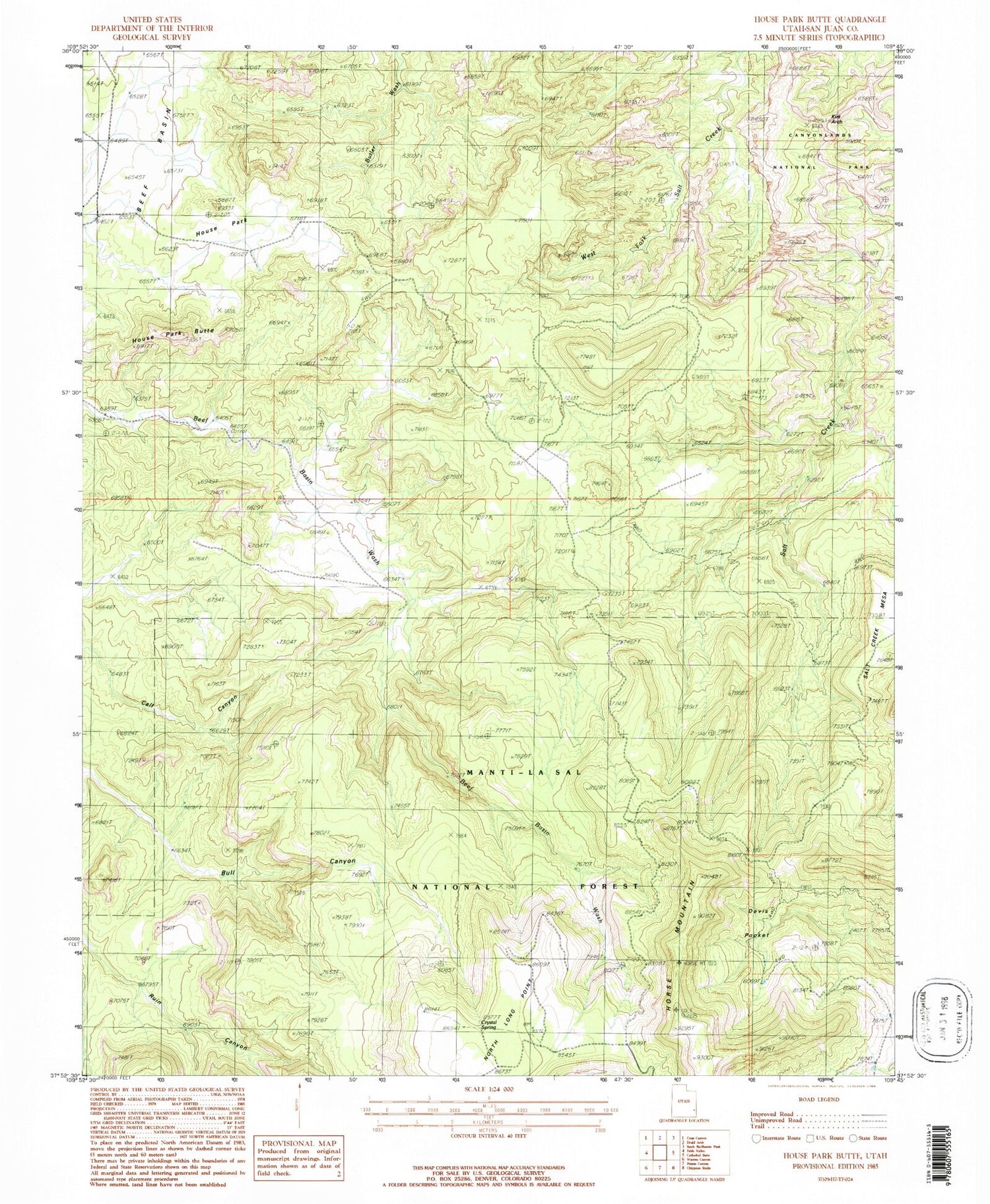 Classic USGS House Park Butte Utah 7.5'x7.5' Topo Map Image
