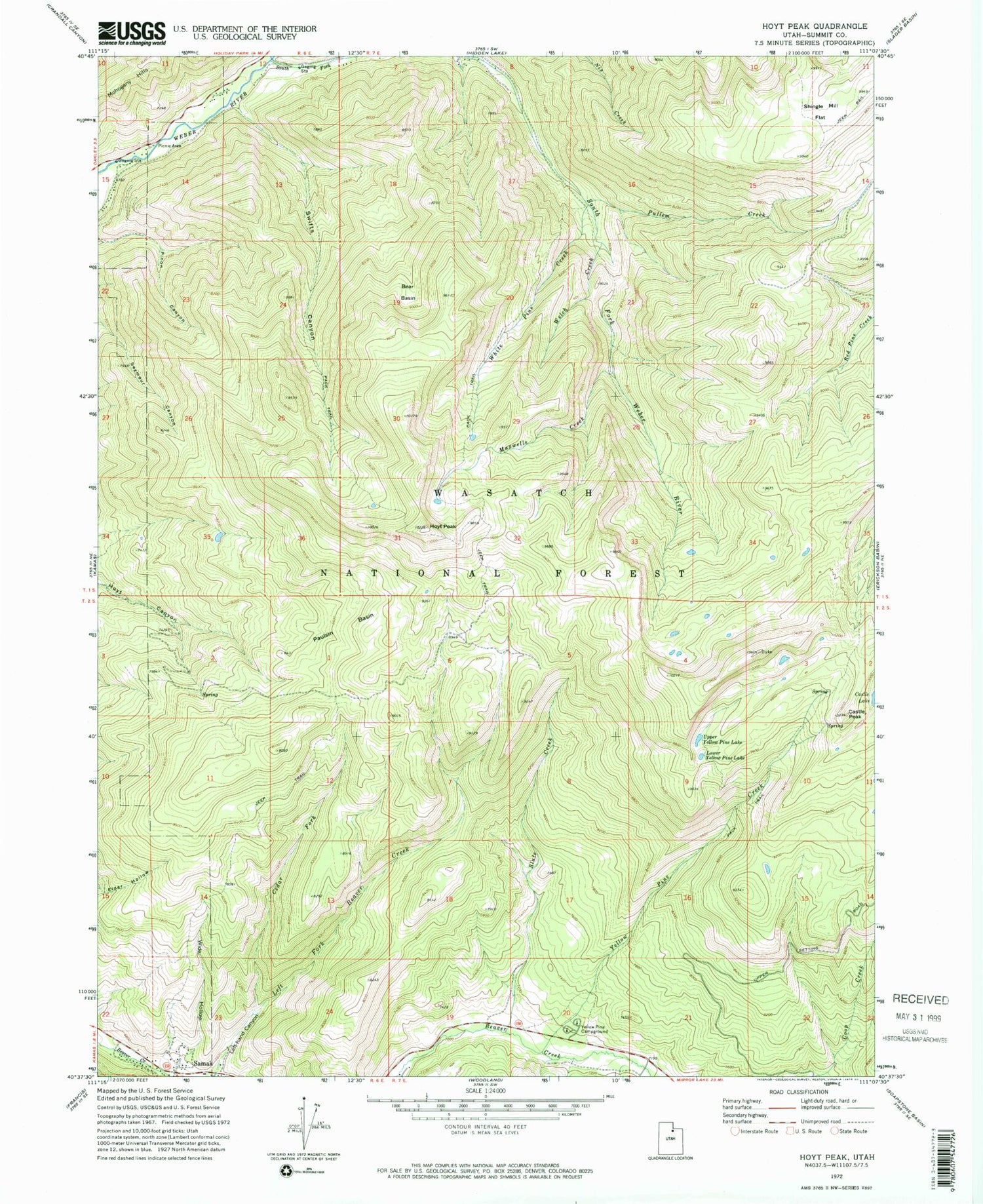 Classic USGS Hoyt Peak Utah 7.5'x7.5' Topo Map Image