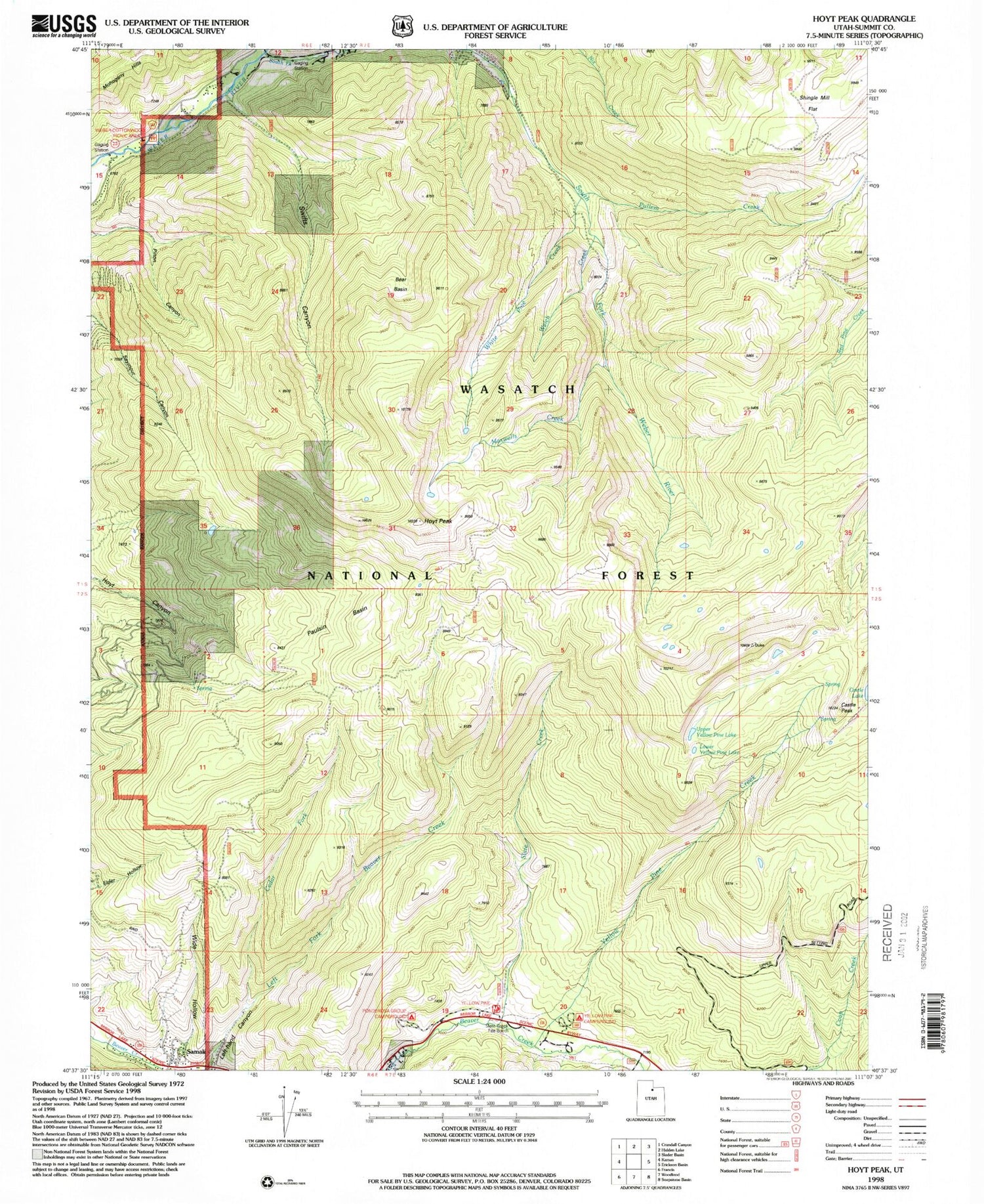 Classic USGS Hoyt Peak Utah 7.5'x7.5' Topo Map Image