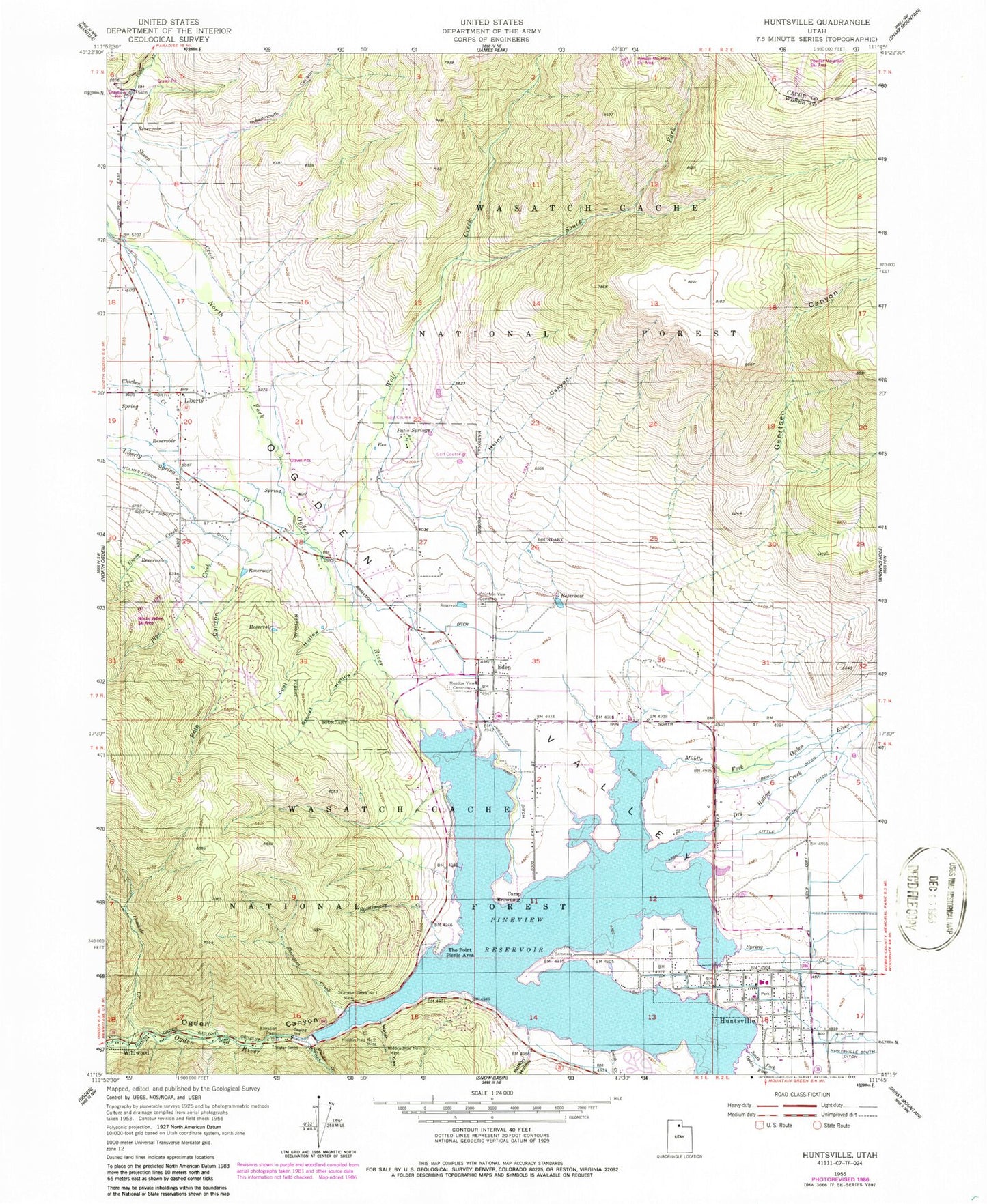 Classic USGS Huntsville Utah 7.5'x7.5' Topo Map Image
